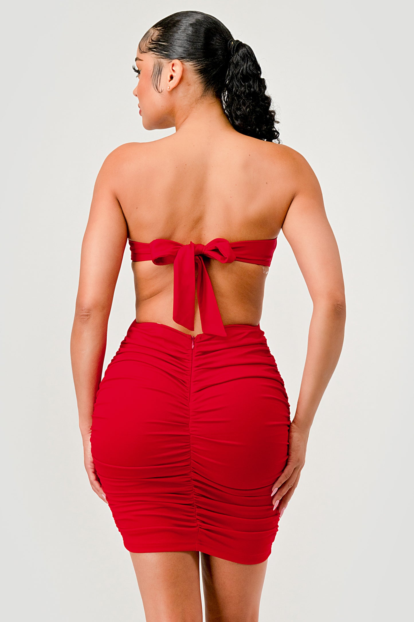 TIE BACKLESS TUBE BODYCON DRESS