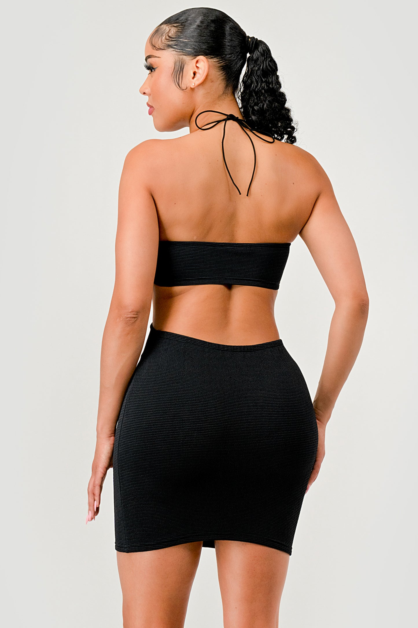 SOLID CUTOUT SPLIT HEM BODYCON DRESS