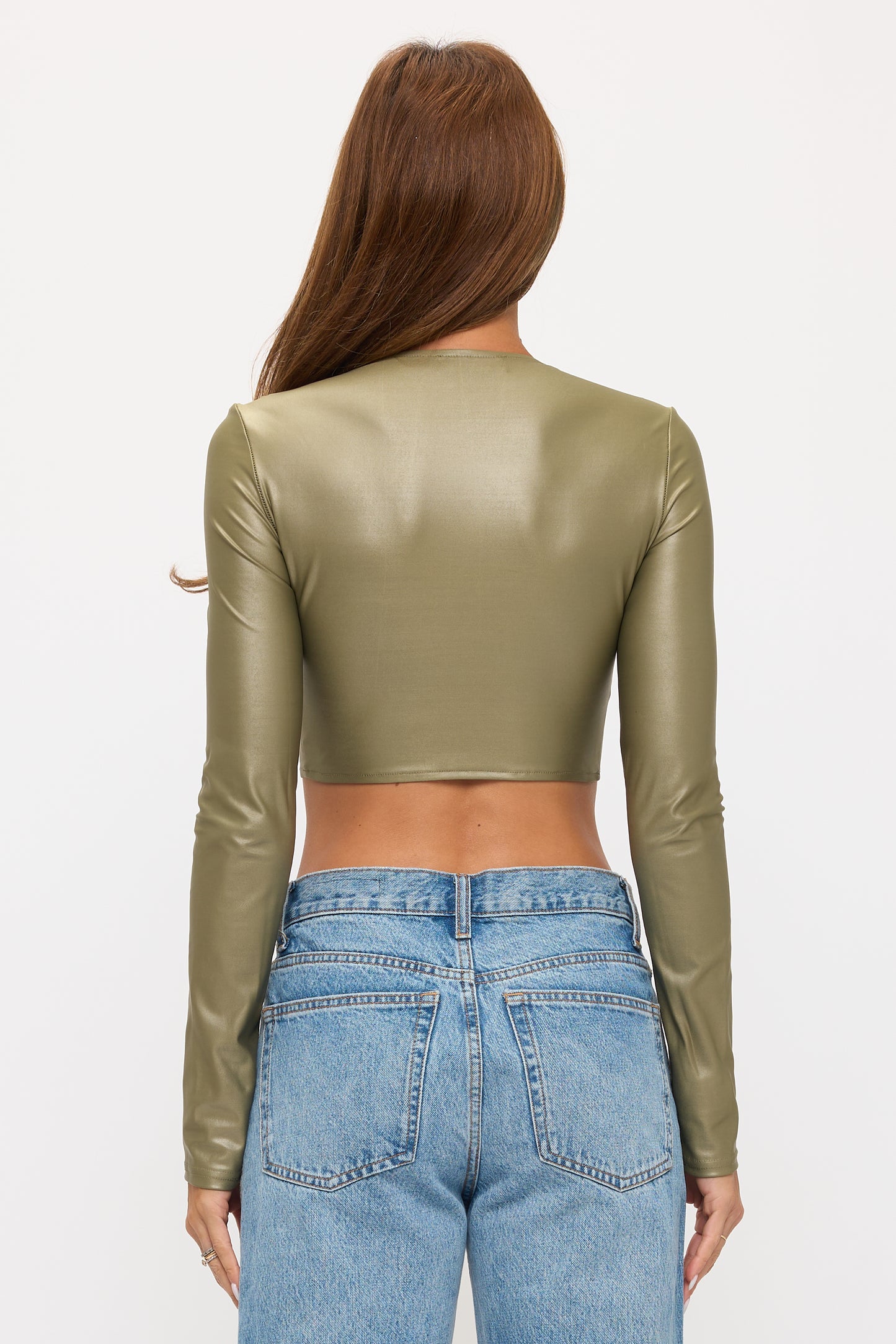 LACE-UP DETAIL ZIP UP LONG SLEEVE CROPPED JACKET