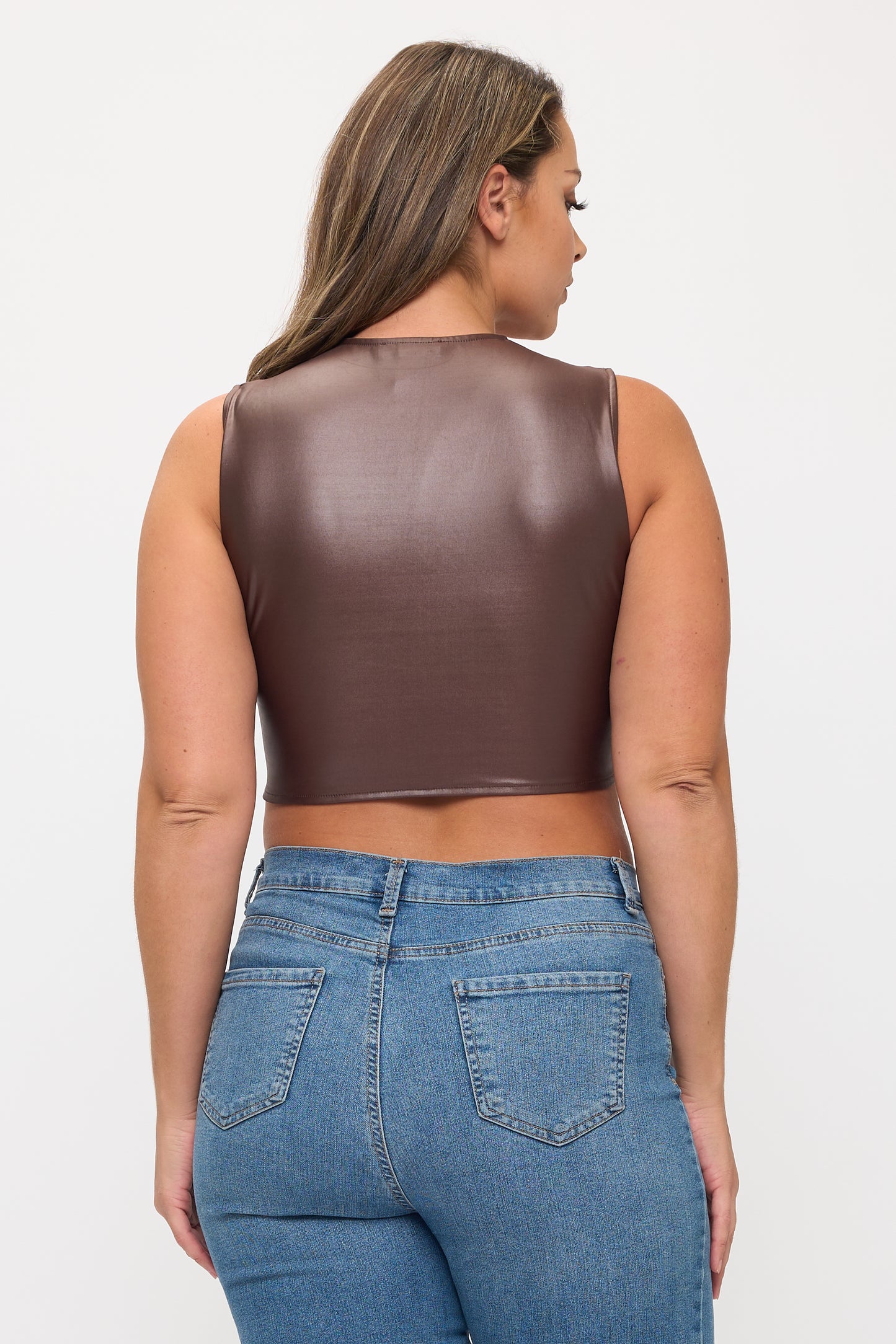 LACE-UP DETAIL SLEEVELESS CROP TOP-PLUS