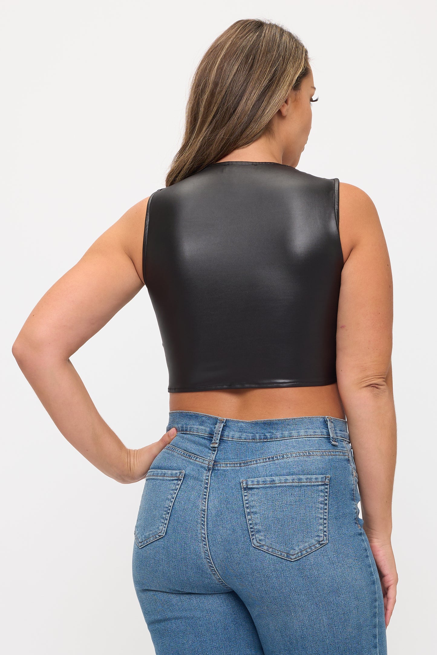 LACE-UP DETAIL SLEEVELESS CROP TOP-PLUS