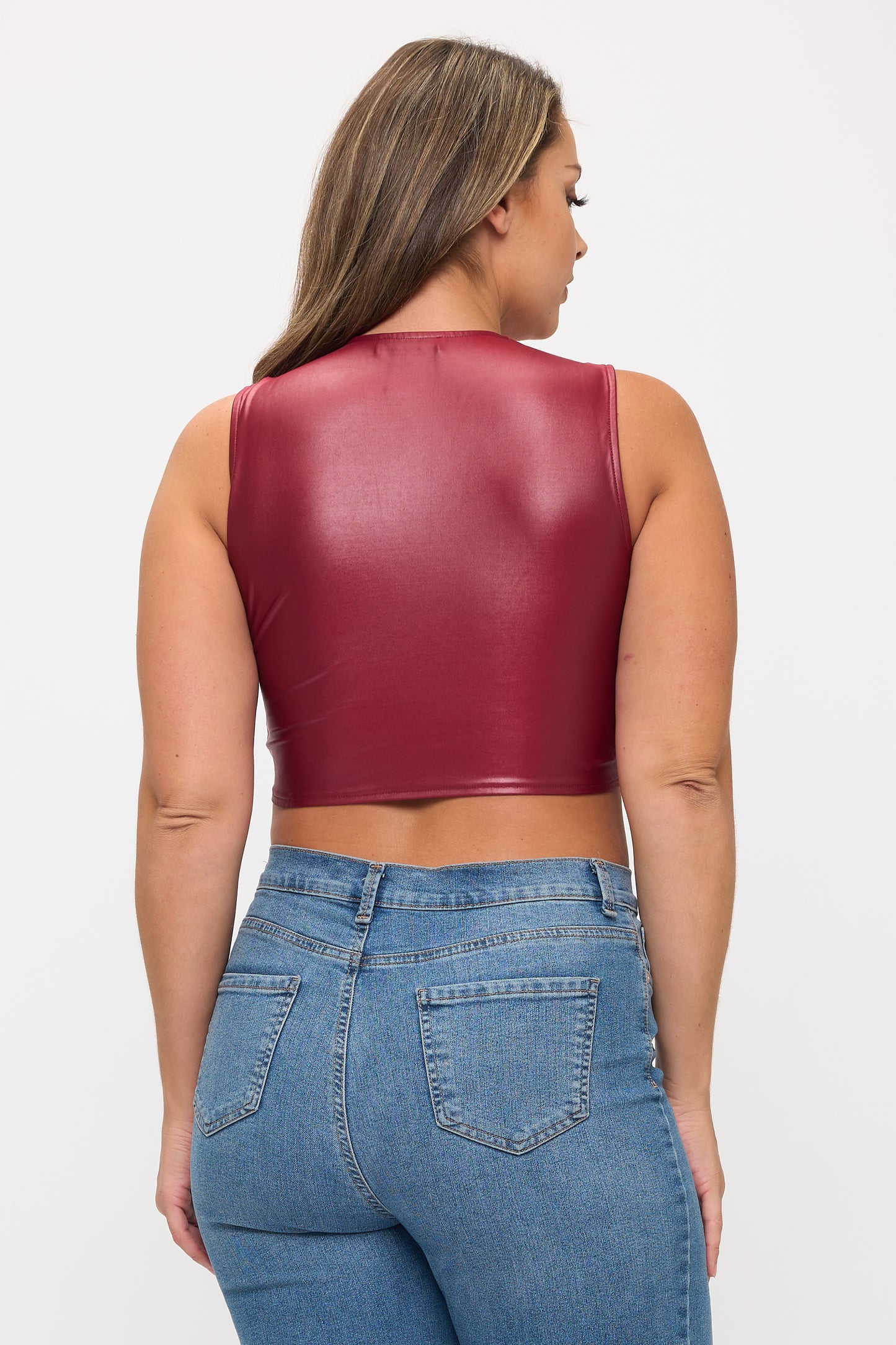 LACE-UP DETAIL SLEEVELESS CROP TOP-PLUS
