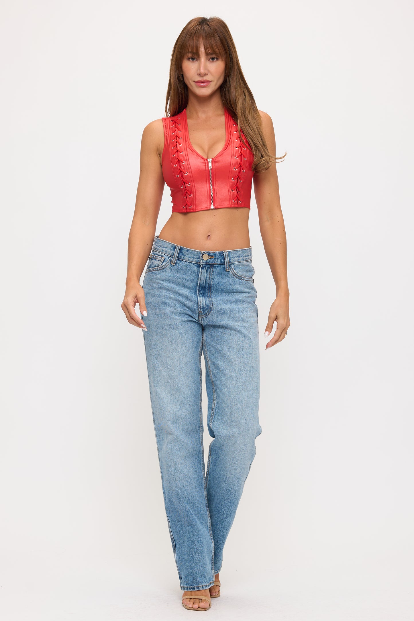 LACE-UP DETAIL SLEEVELESS CROP TOP
