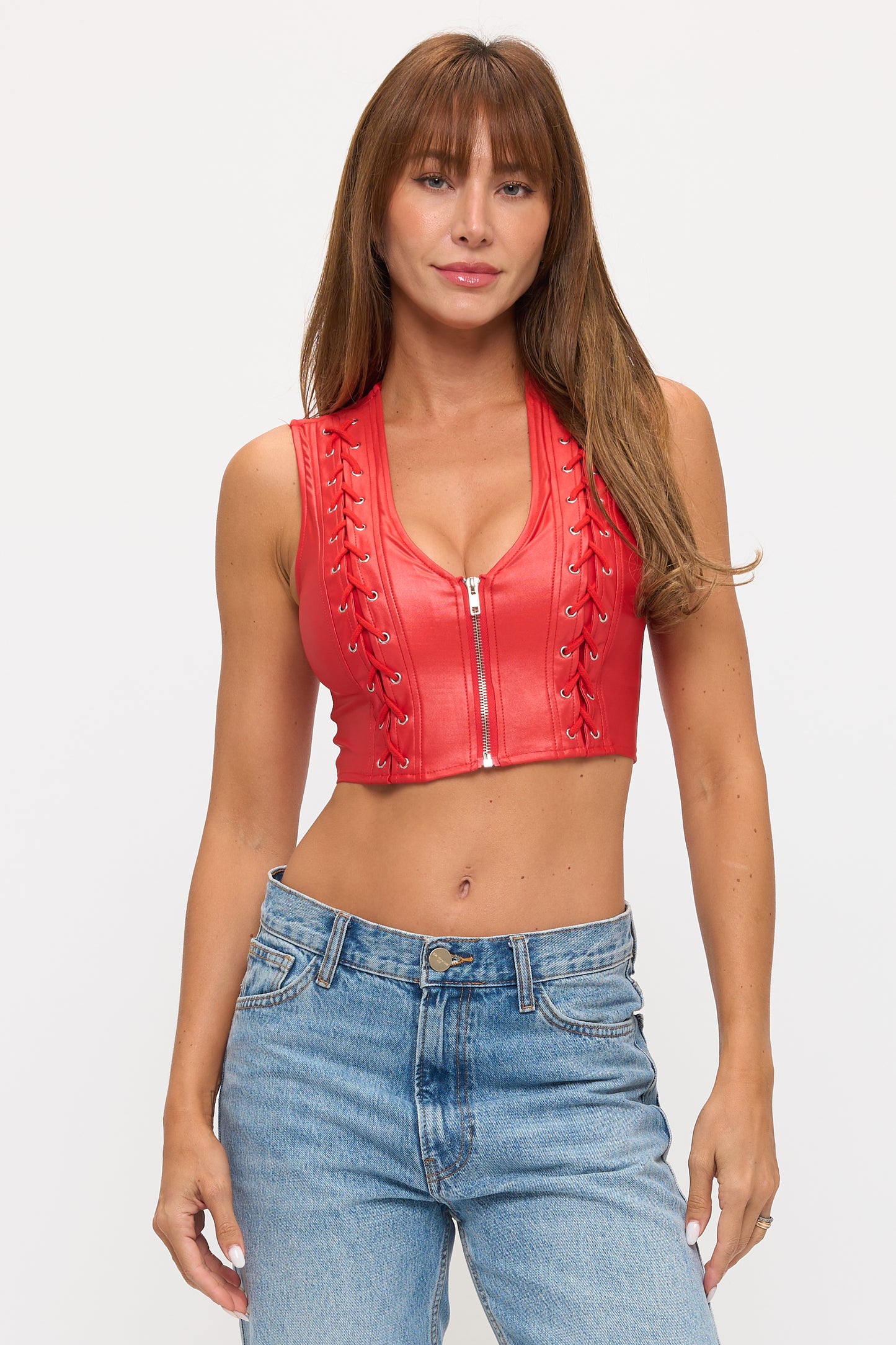 LACE-UP DETAIL SLEEVELESS CROP TOP