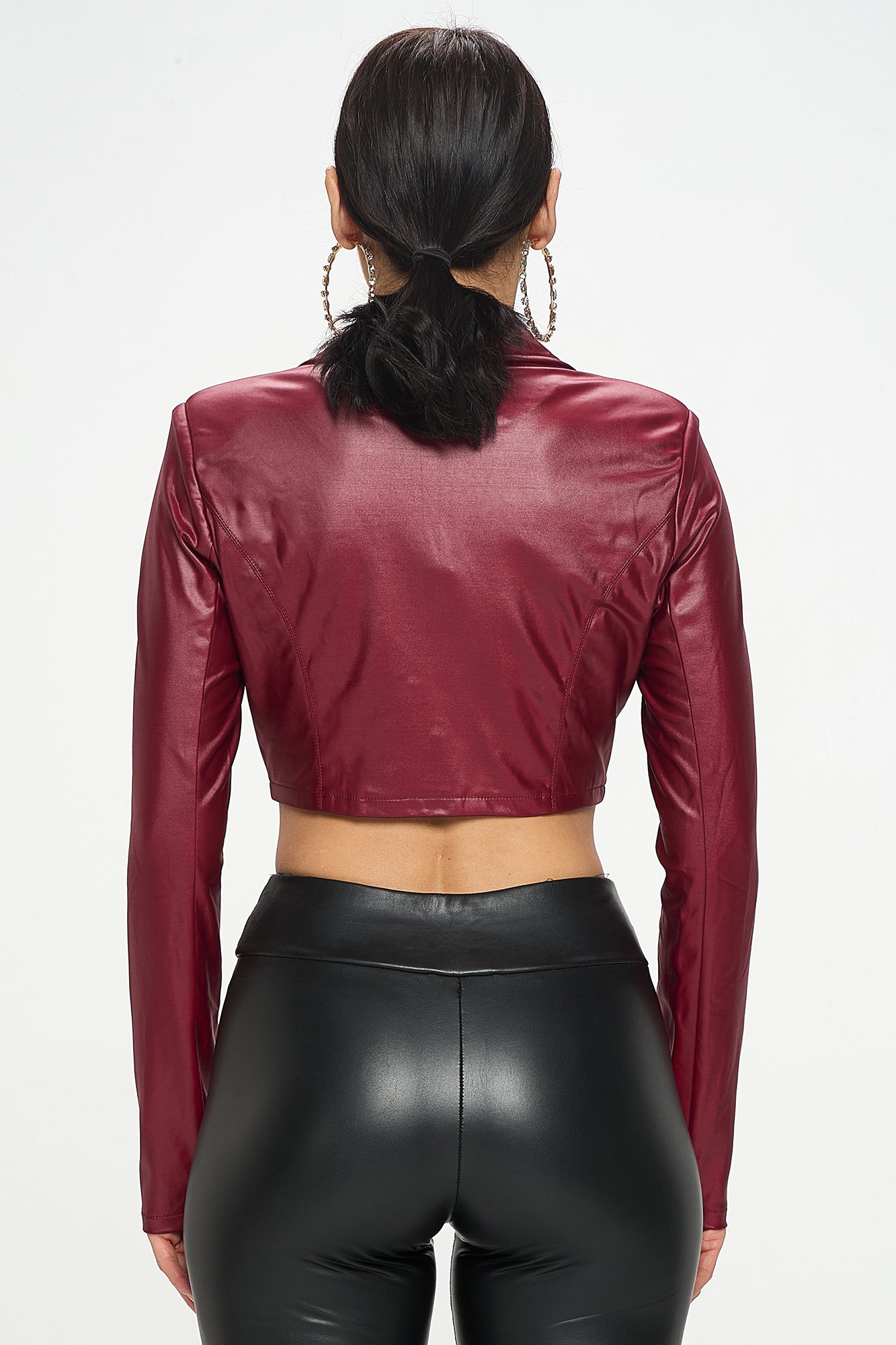 LACE UP DETAILS COLLARED LONG SLEEVE CROP JACKET