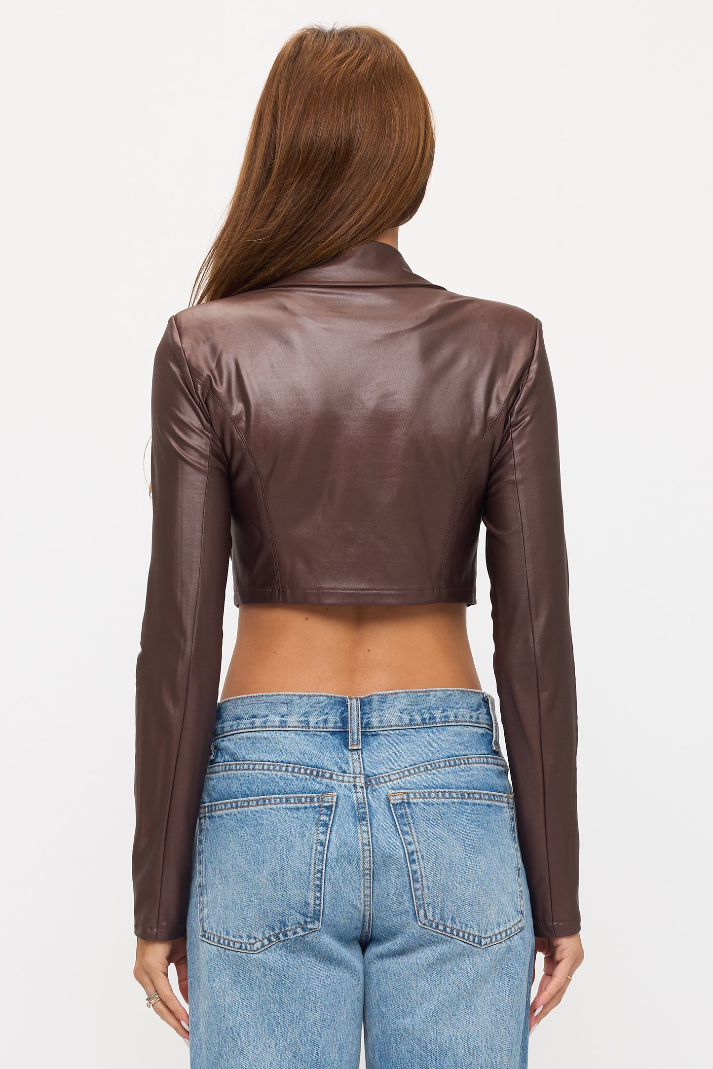 LACE UP DETAILS COLLARED LONG SLEEVE CROP JACKET