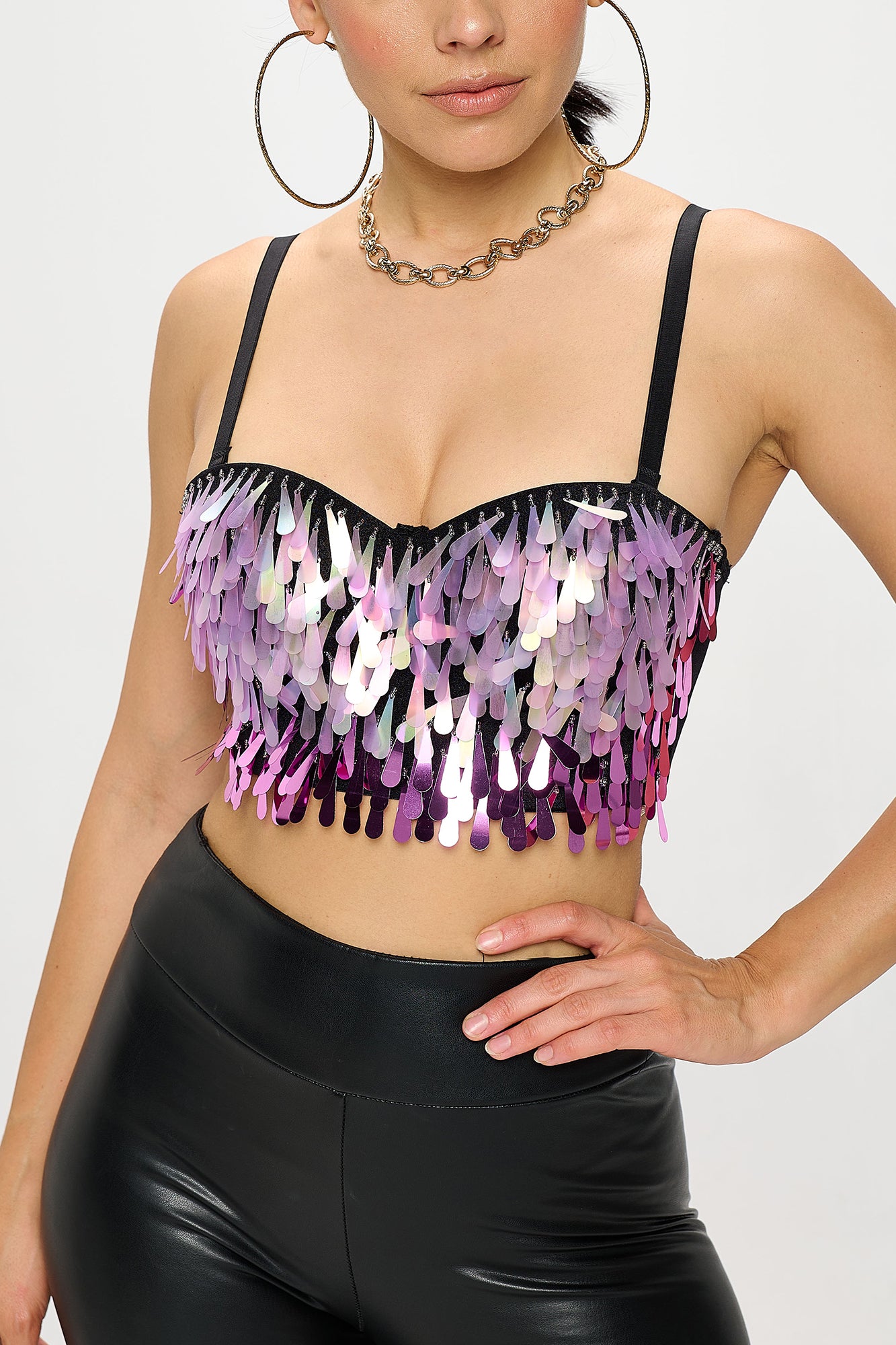 TEAR DROP SEQUIN EMBELLISHED BUSTIER CROP TOP_D7206