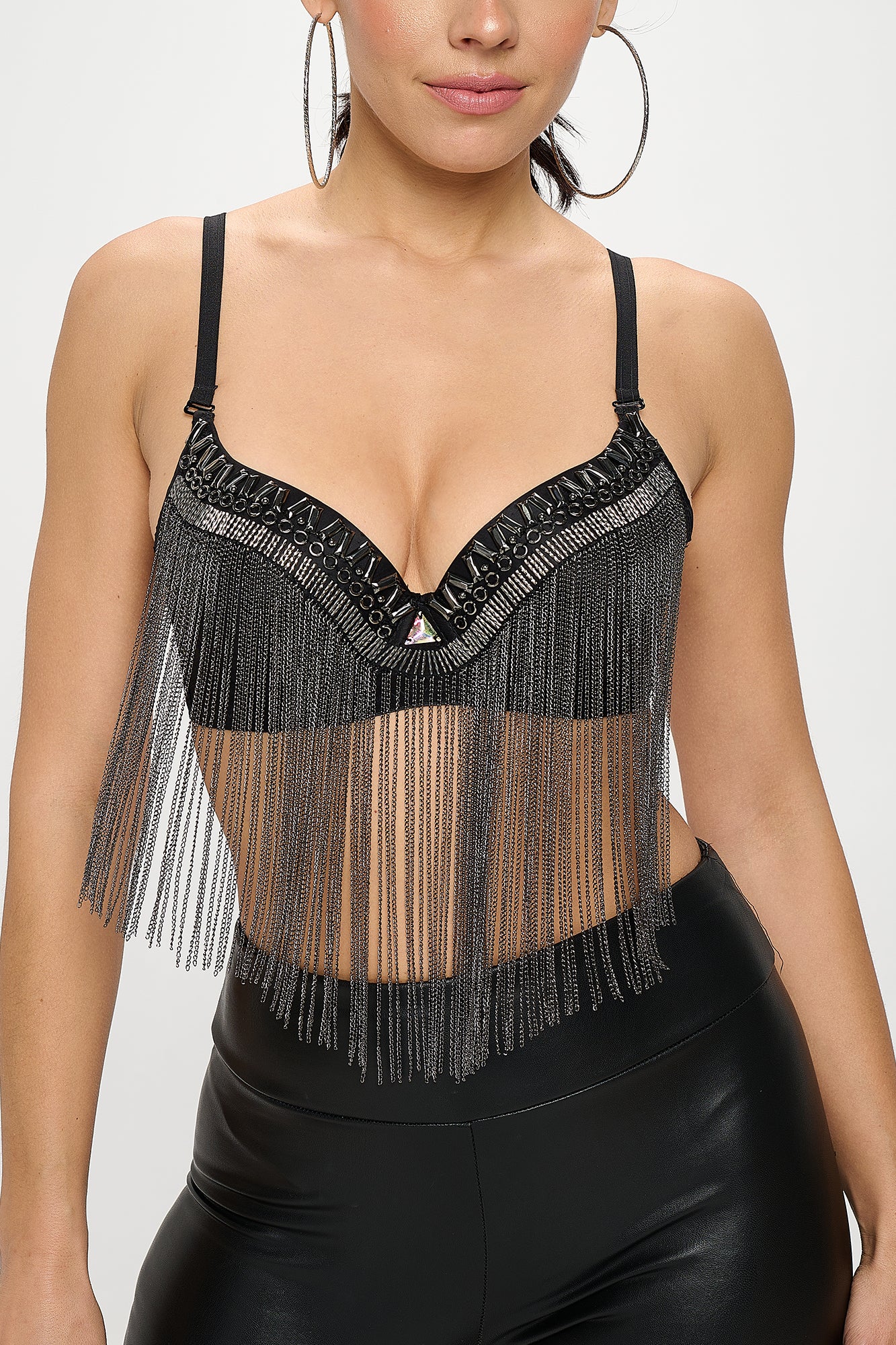 BLACK FRINGE TASSEL BRA TOP_D7220