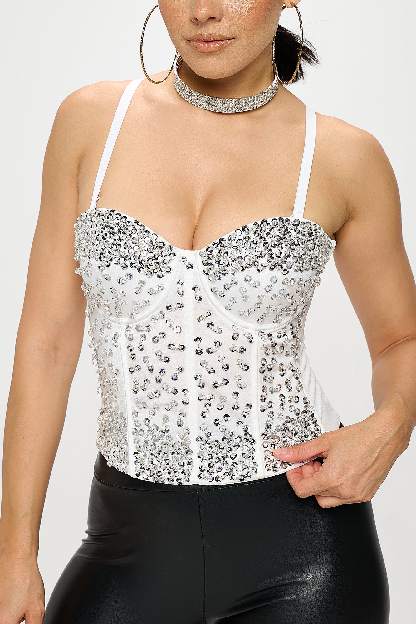 SEQUIN BEAD EMBELLISHED CORSET TOP_D7227