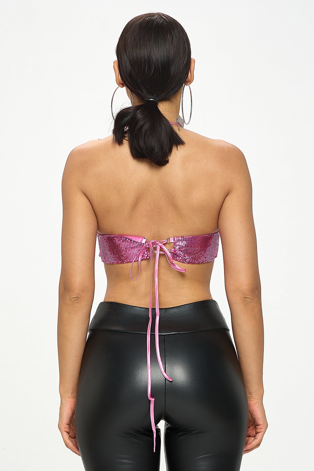 METALLIC SEQUIN CHAINMAIL HALTER BRALETTE TOP