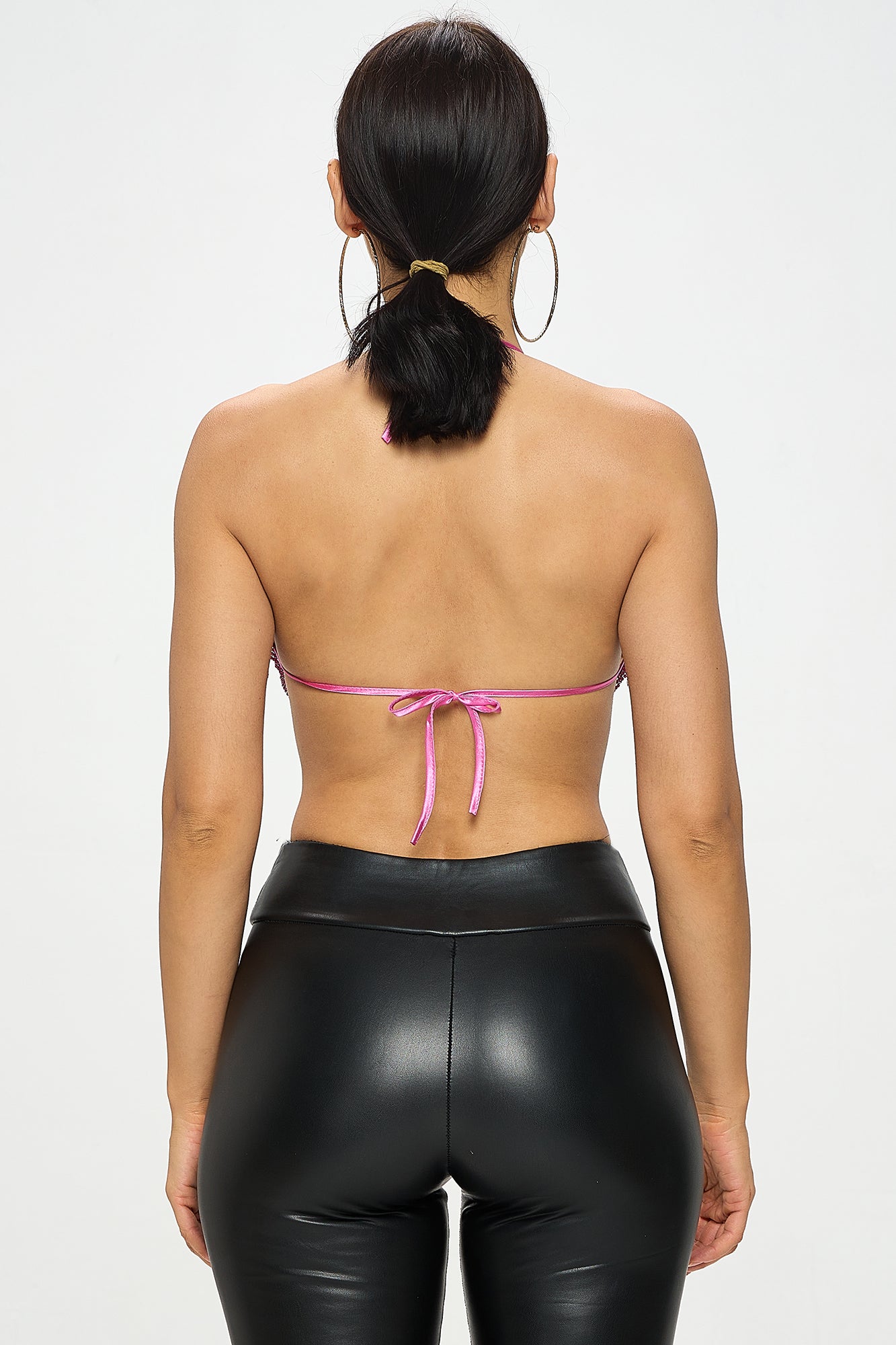METAL CHAINMAIL BACKLESS COWL NECK HALTER TOP