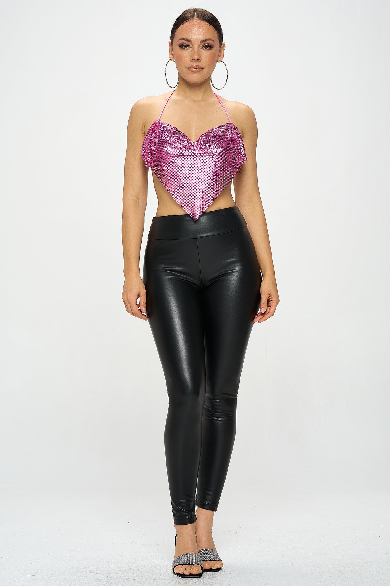 METAL CHAINMAIL BACKLESS COWL NECK HALTER TOP