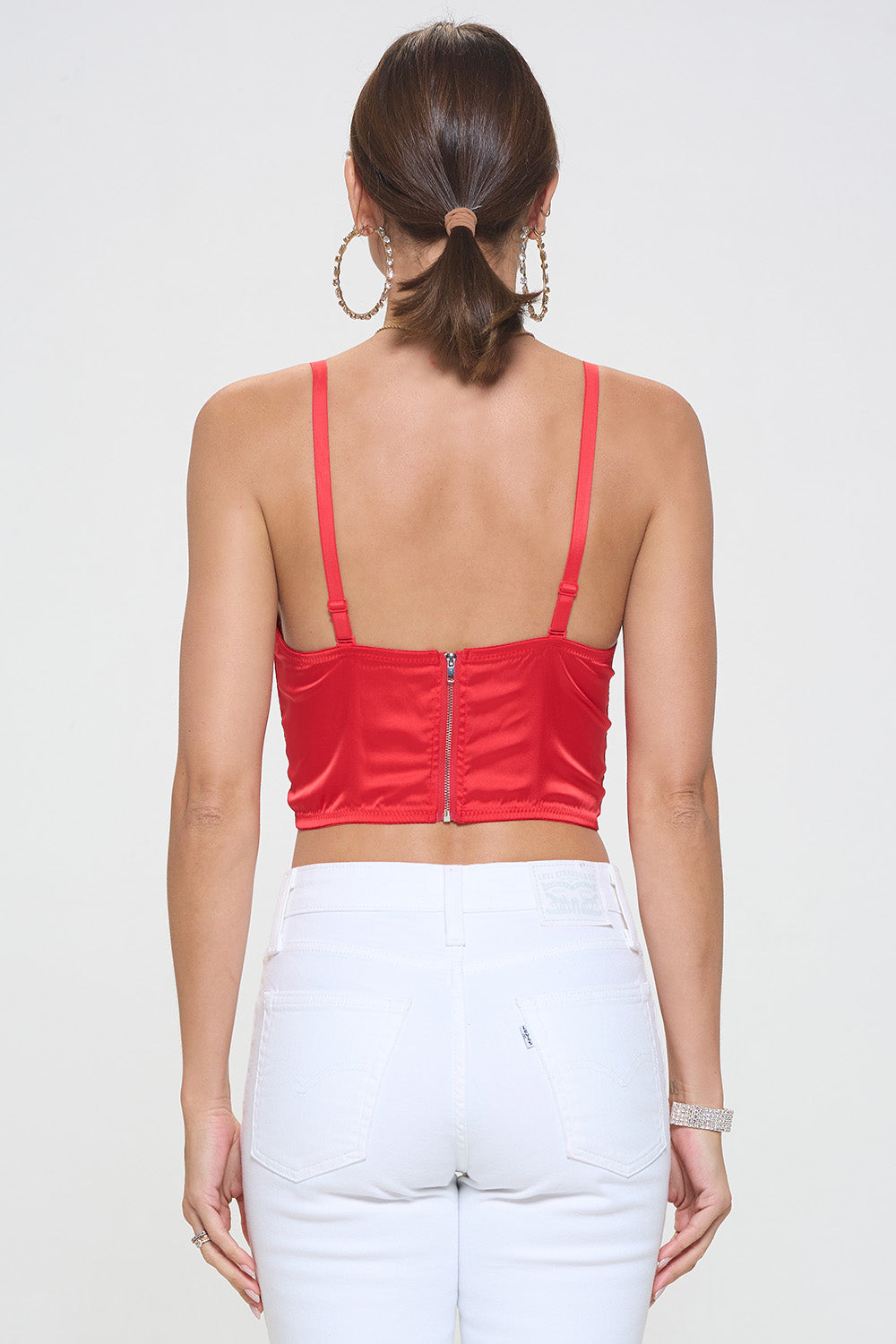 SHEER MESH FLOWER & BEAD TRIM BUSTIER CROP TOP_D7246