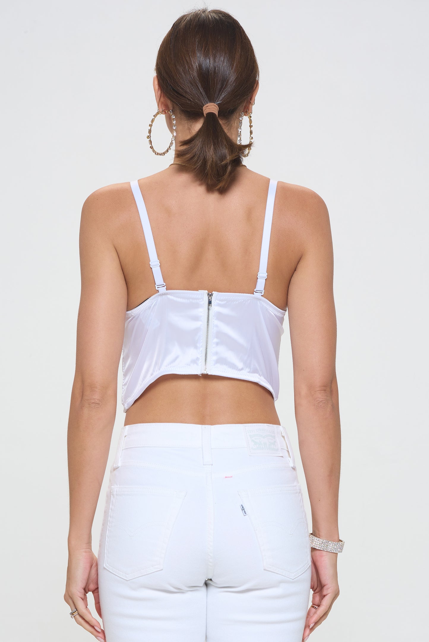 SHEER MESH FLOWER & BEAD TRIM BUSTIER CROP TOP_D7246