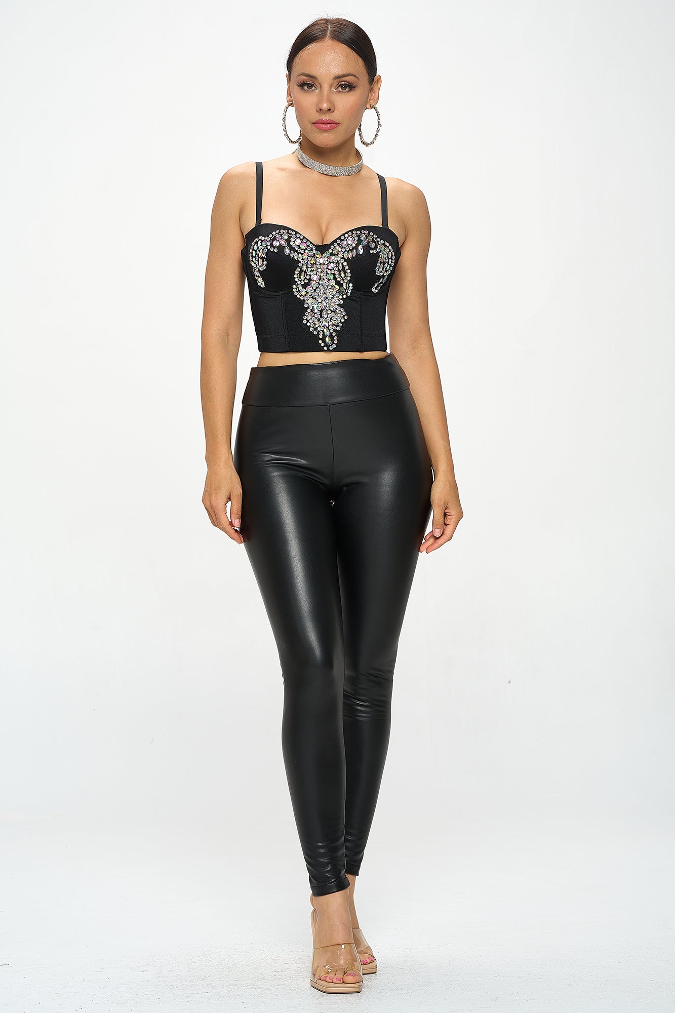 CRYSTAL RHINESTONE EMBELLISHED BUSTIER CROP TOP_D7249