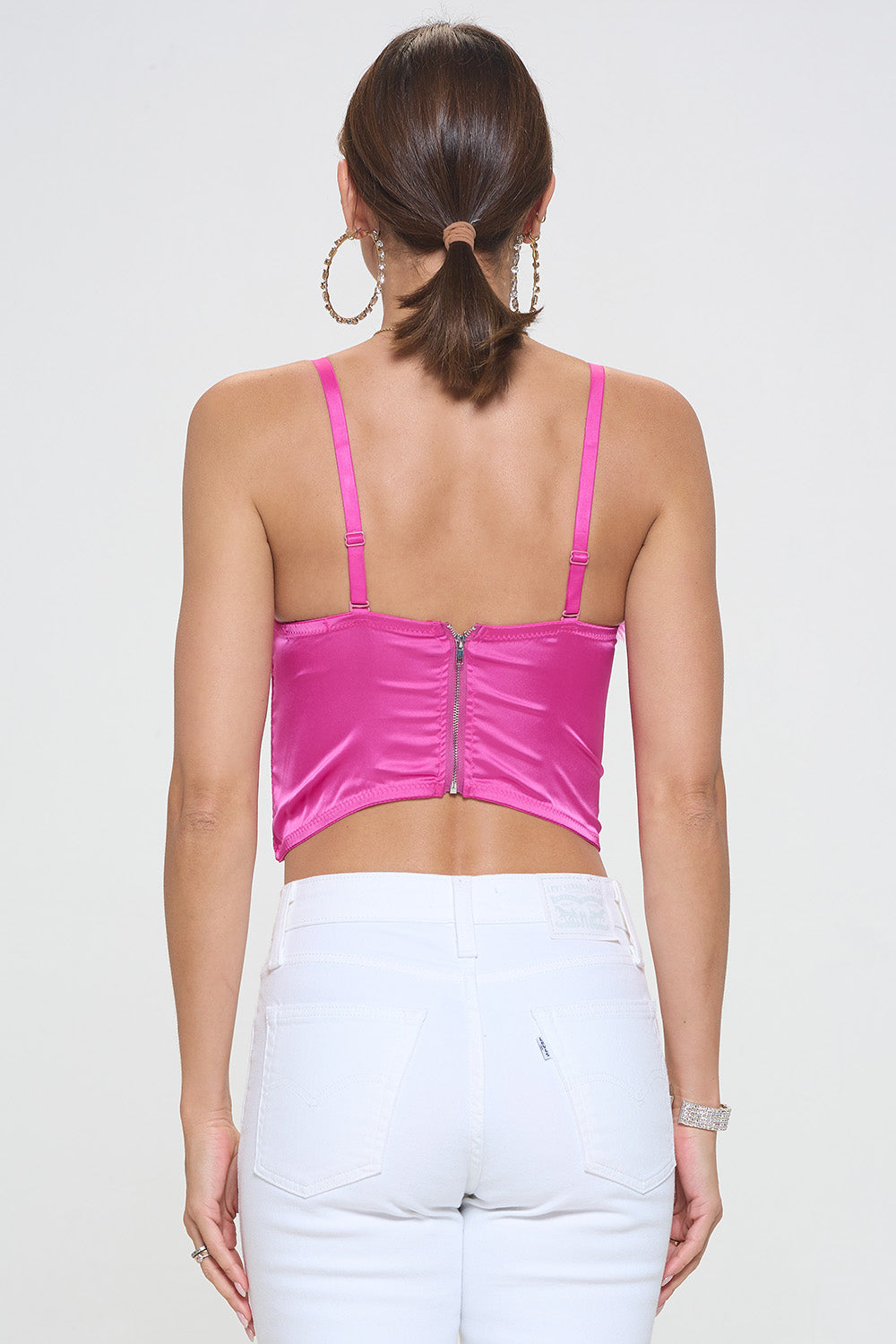 FEATHER TRIM RHINESTONE SEAM PANEL DETAIL BUSTIER CROP TOP_D7250