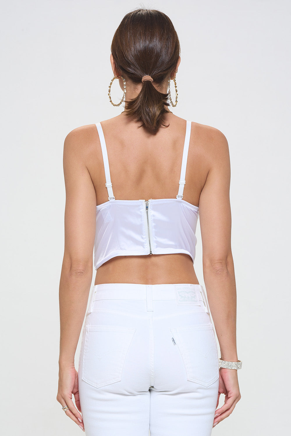 FEATHER TRIM RHINESTONE SEAM PANEL DETAIL BUSTIER CROP TOP_D7250