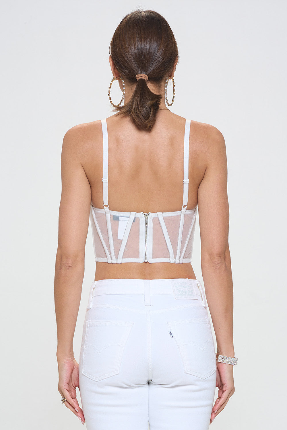 SOLID CONTRAST MESH GLITTER DETAIL BUSTIER CROP TOP_D7254