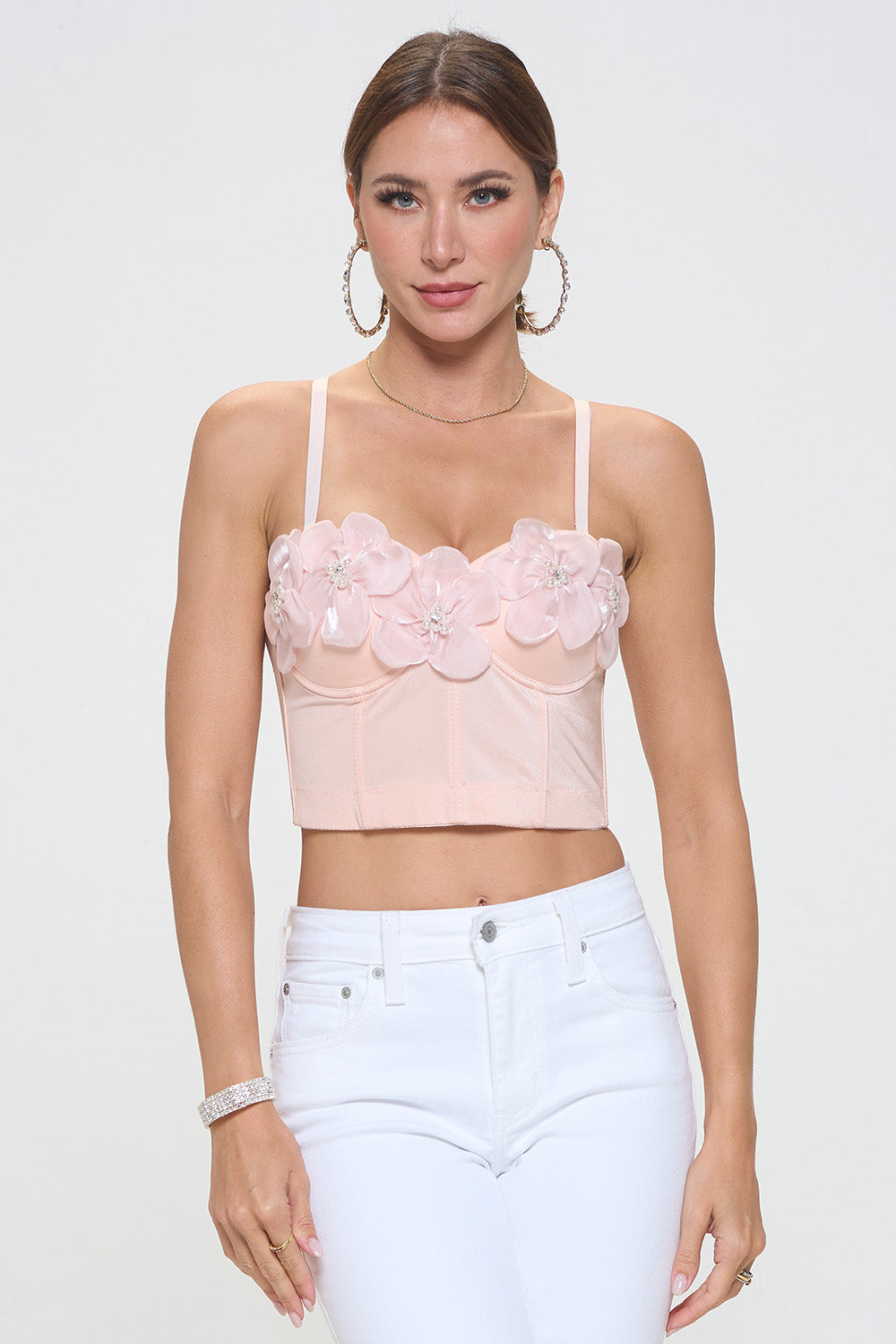 FLOWER TRIM BEADS EMBELLISHED BUSTIER TOP – OhYes Fashion