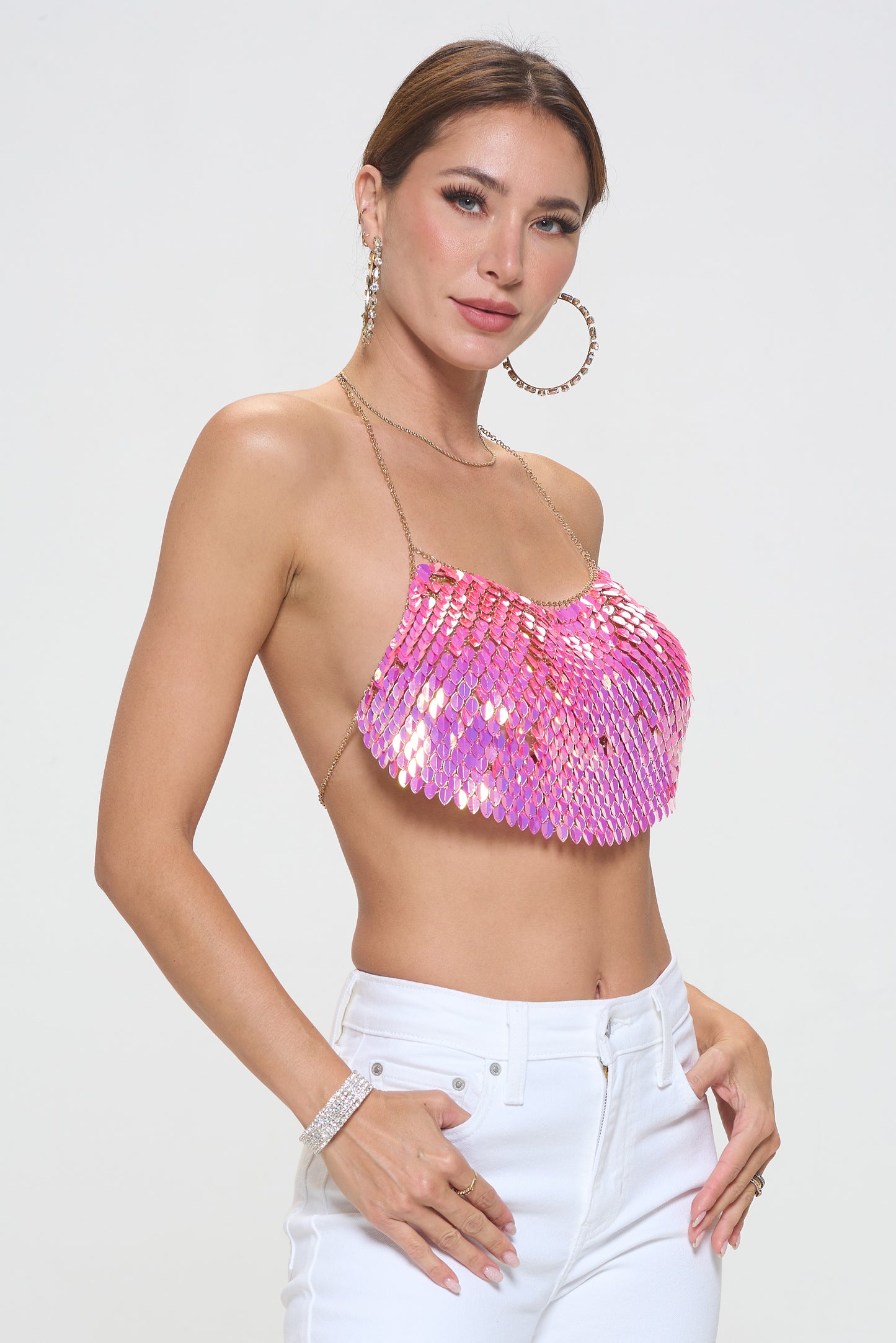 IRIDESCENT METALLIC MERMAID SEQUIN HALTER TOP