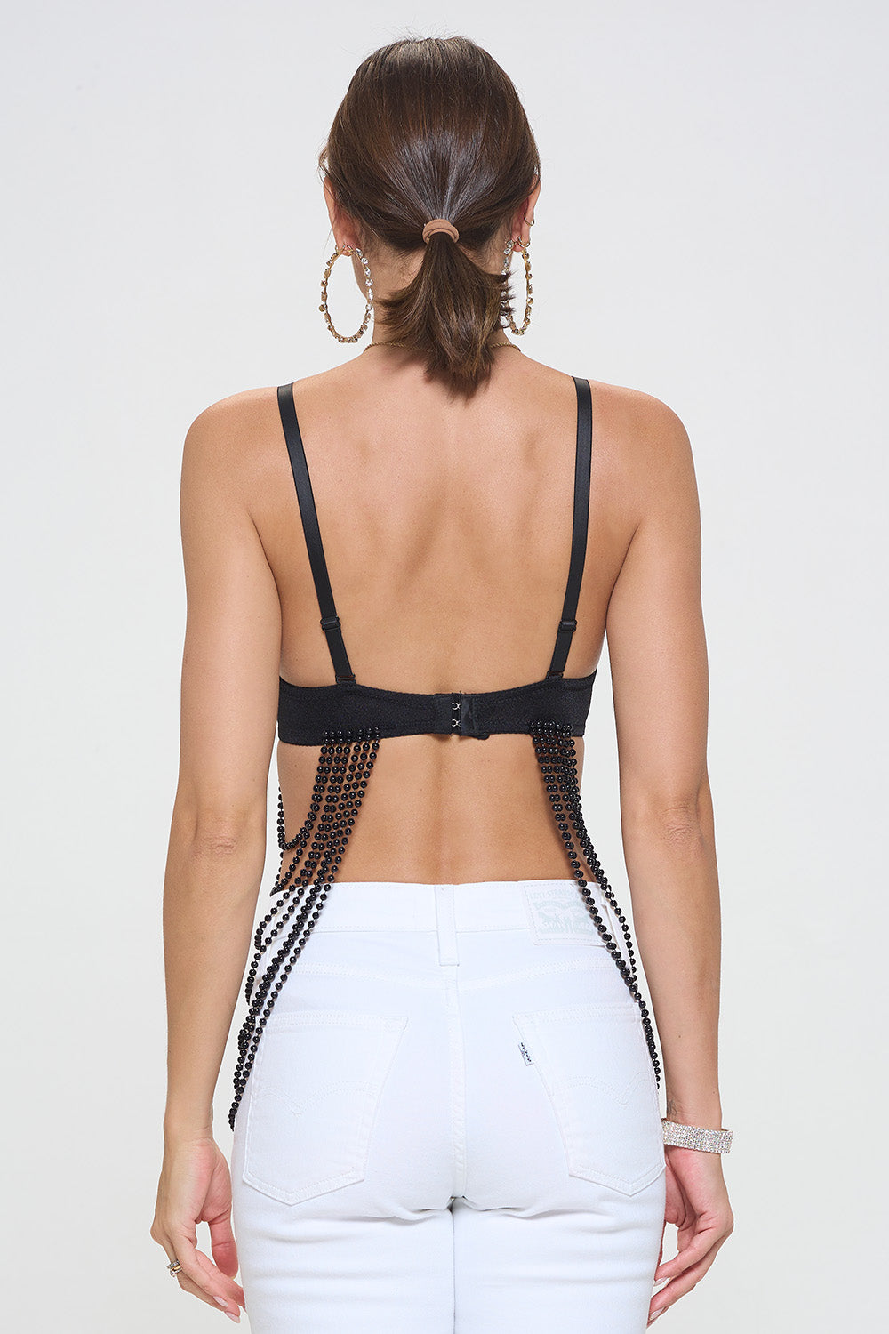 SOLID PEARL BEADING CHAIN LAYERED BRA TOP_D7270