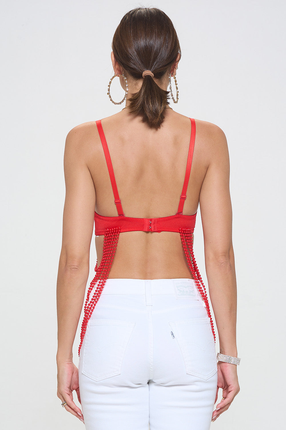 SOLID PEARL BEADING CHAIN LAYERED BRA TOP_D7270