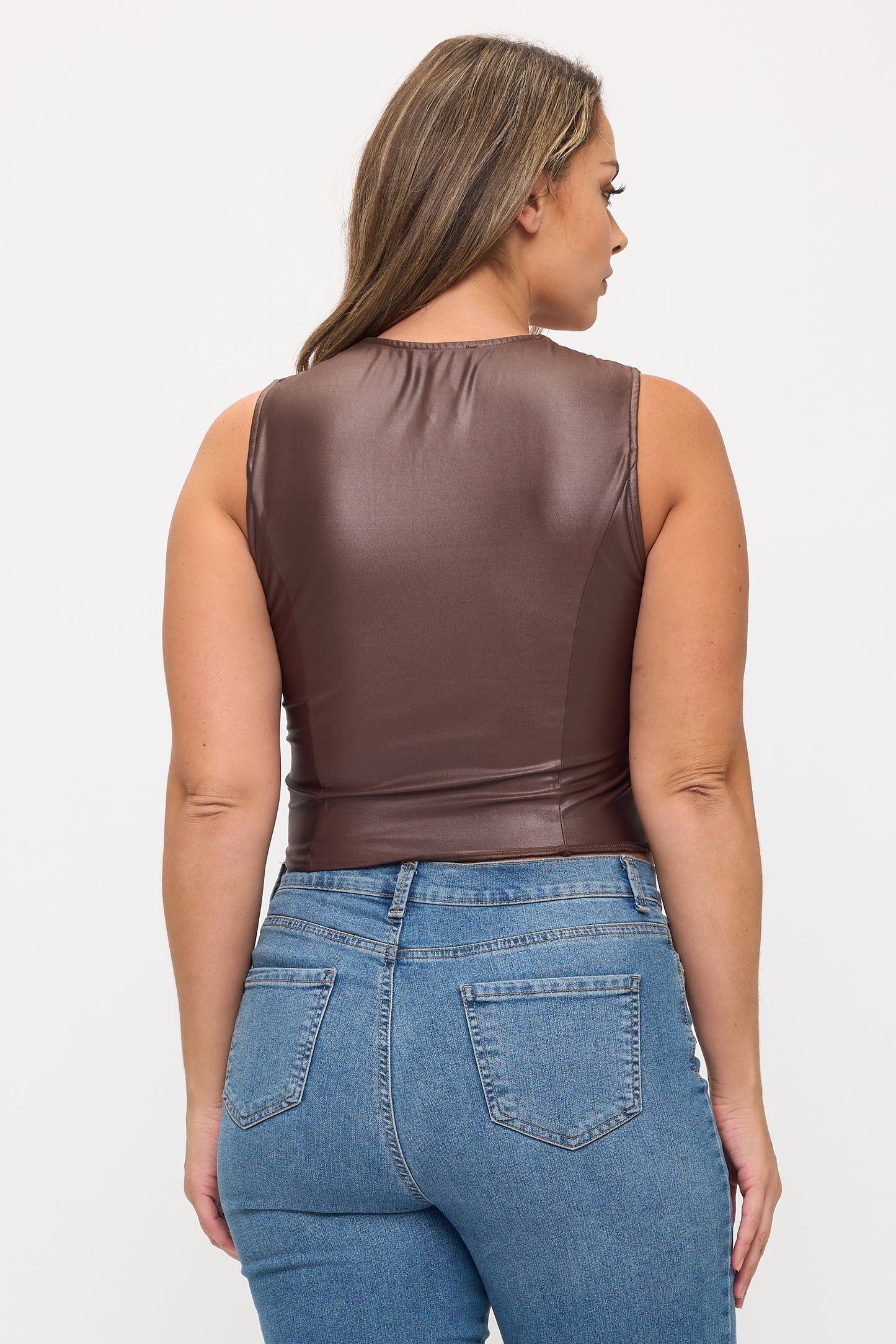 LACE-UP FRONT DETAIL SLEEVELESS CROP TOP-PLUS