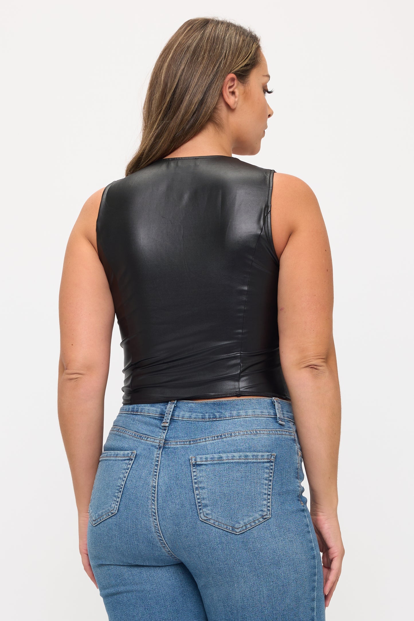 LACE-UP FRONT DETAIL SLEEVELESS CROP TOP-PLUS