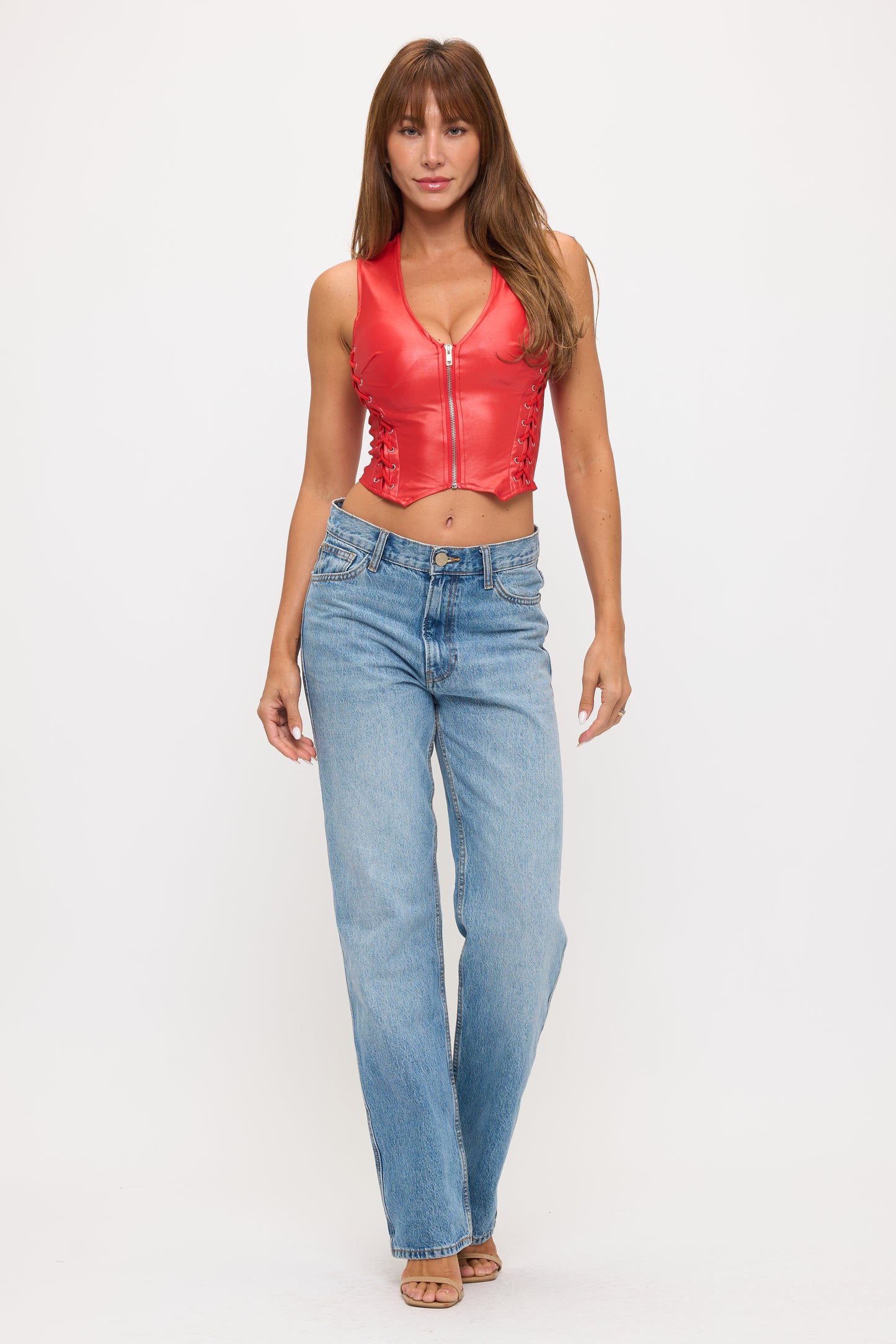 LACE-UP FRONT DETAIL SLEEVELESS CROP TOP