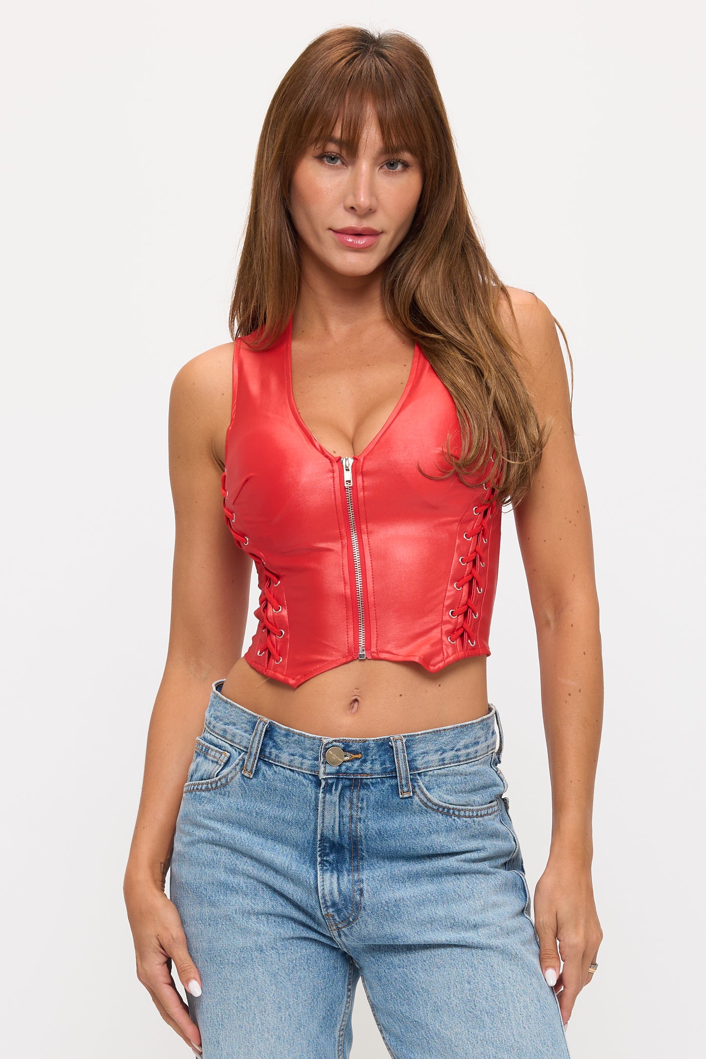 LACE-UP FRONT DETAIL SLEEVELESS CROP TOP