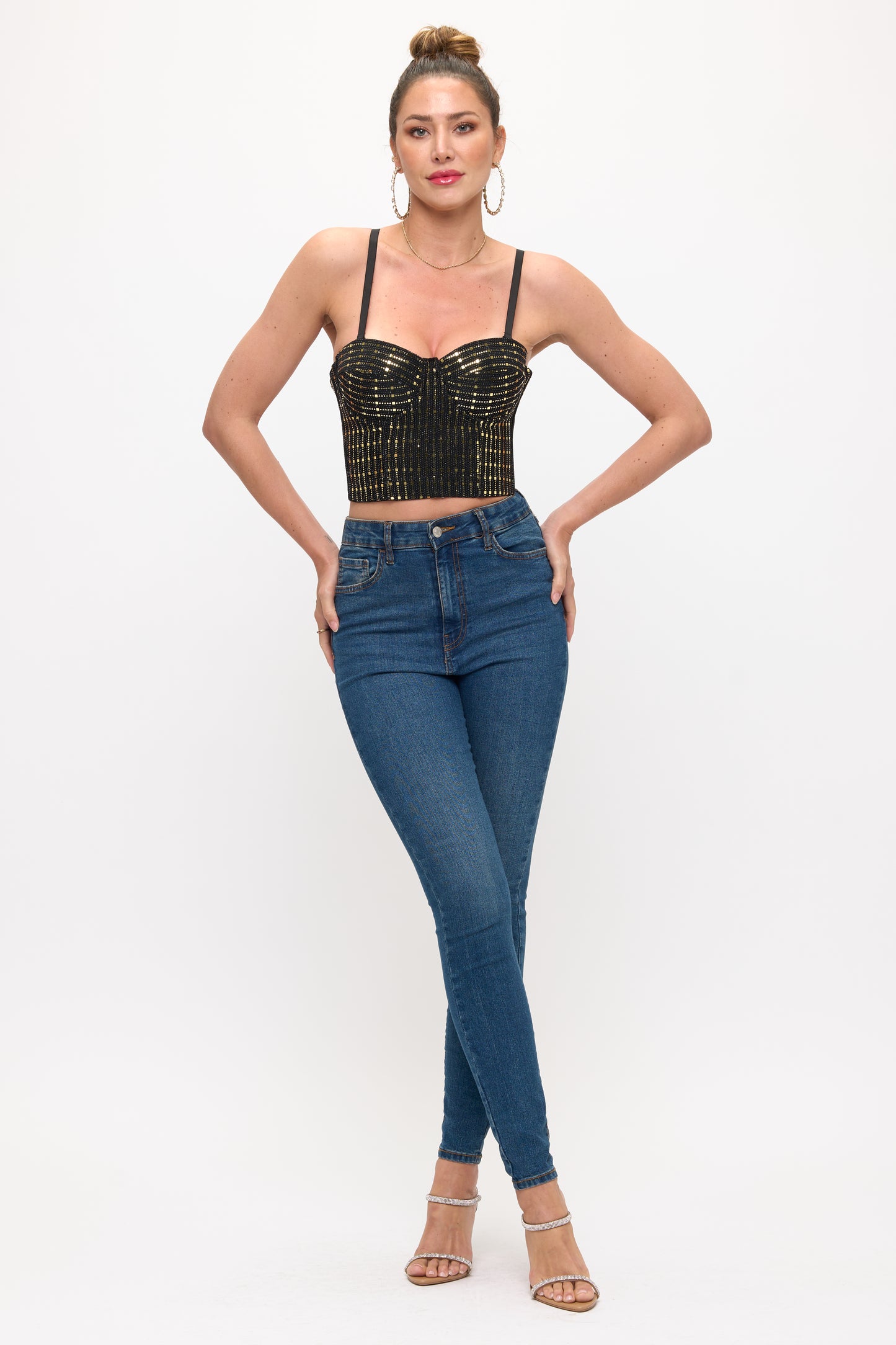 Glam Metallic Beaded Bustier Top