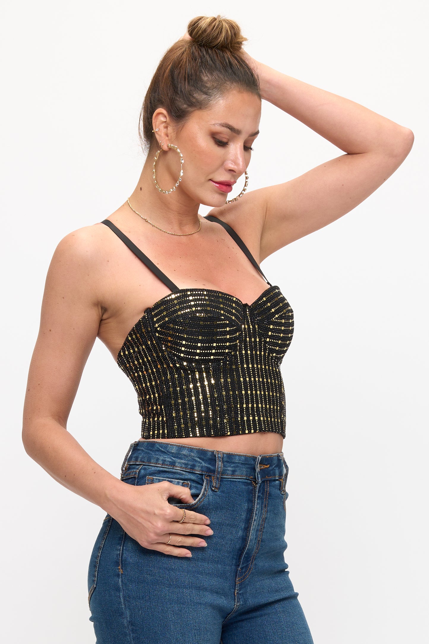 Glam Metallic Beaded Bustier Top