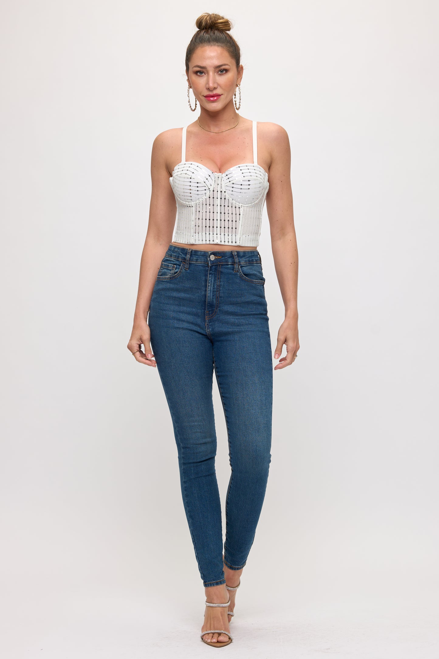 Glam Metallic Beaded Bustier Top