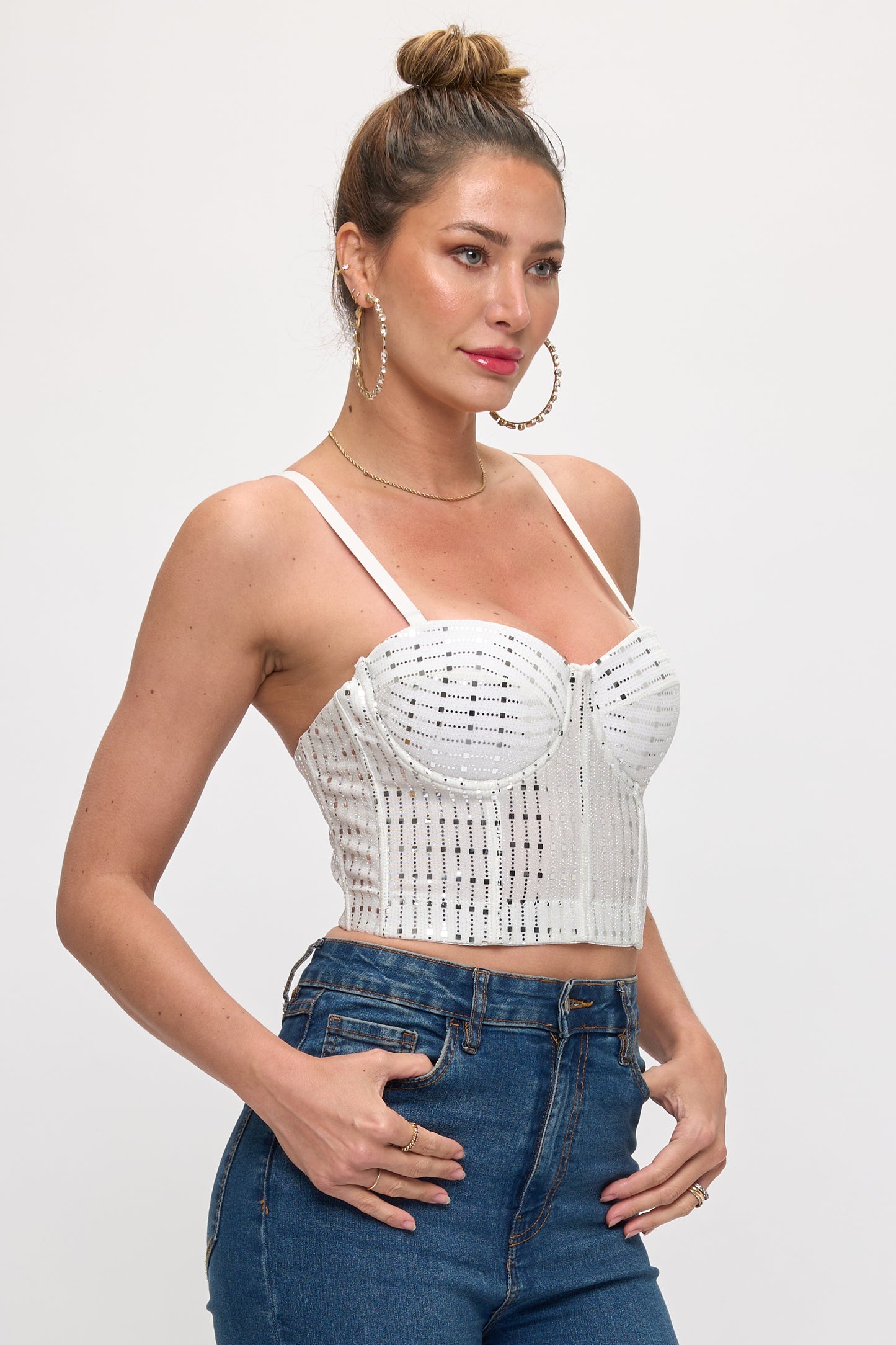 Glam Metallic Beaded Bustier Top