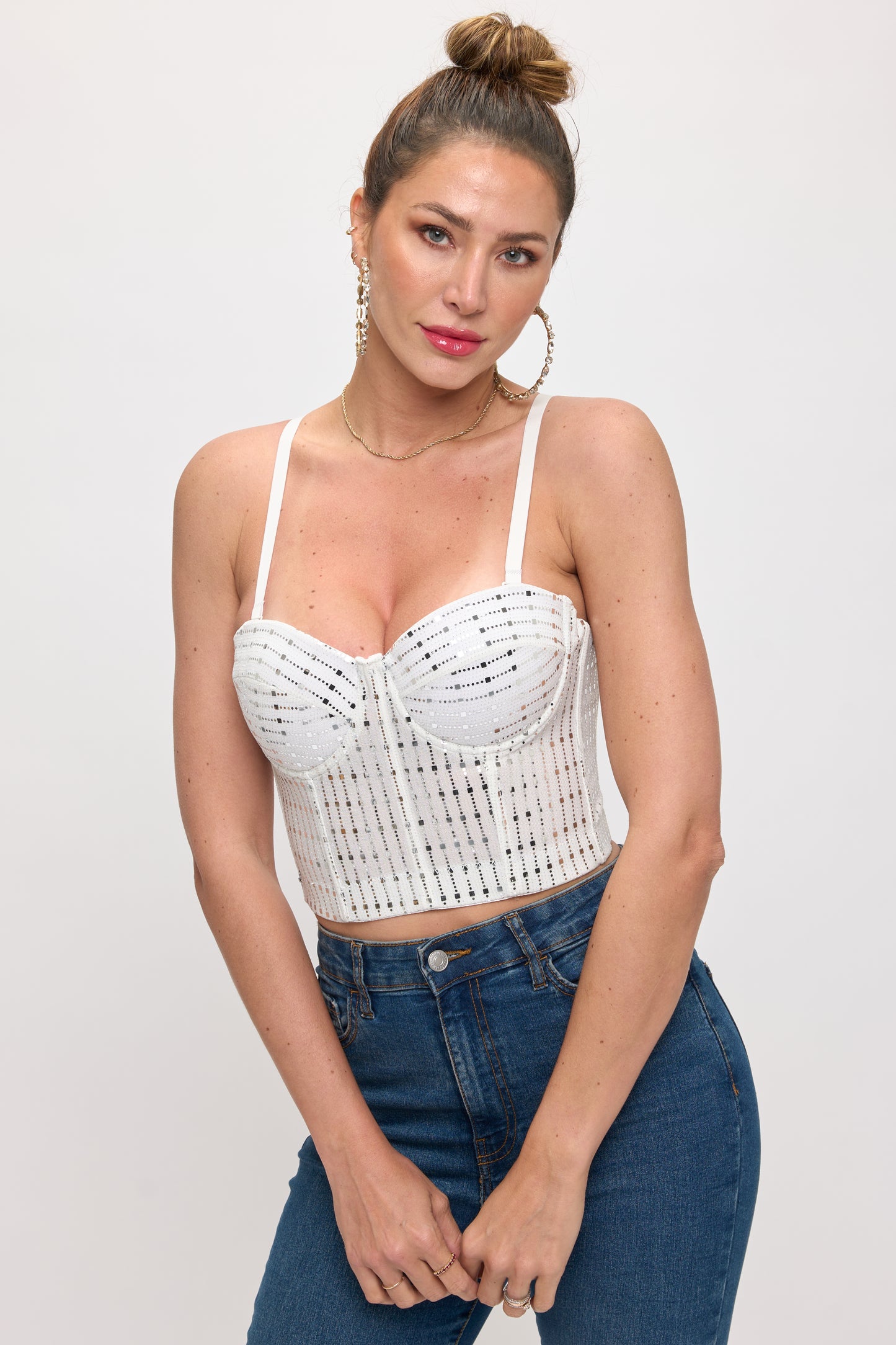 Glam Metallic Beaded Bustier Top