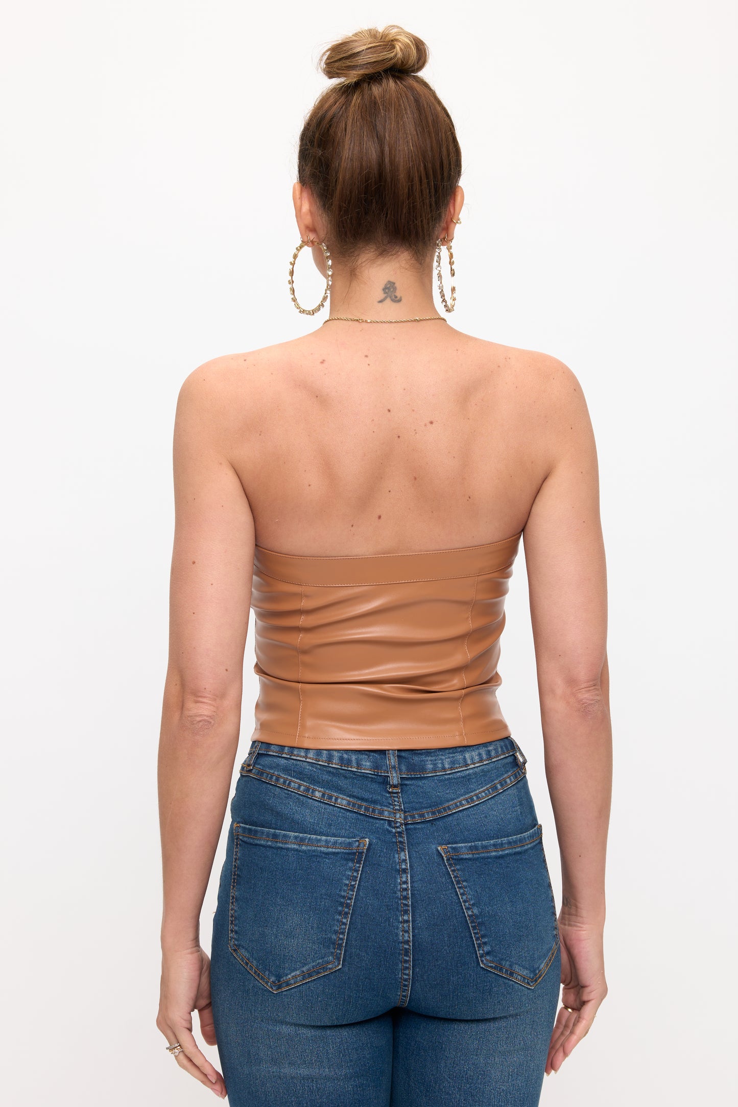 Two-Tone Strapless Moto-Inspired Crop Top