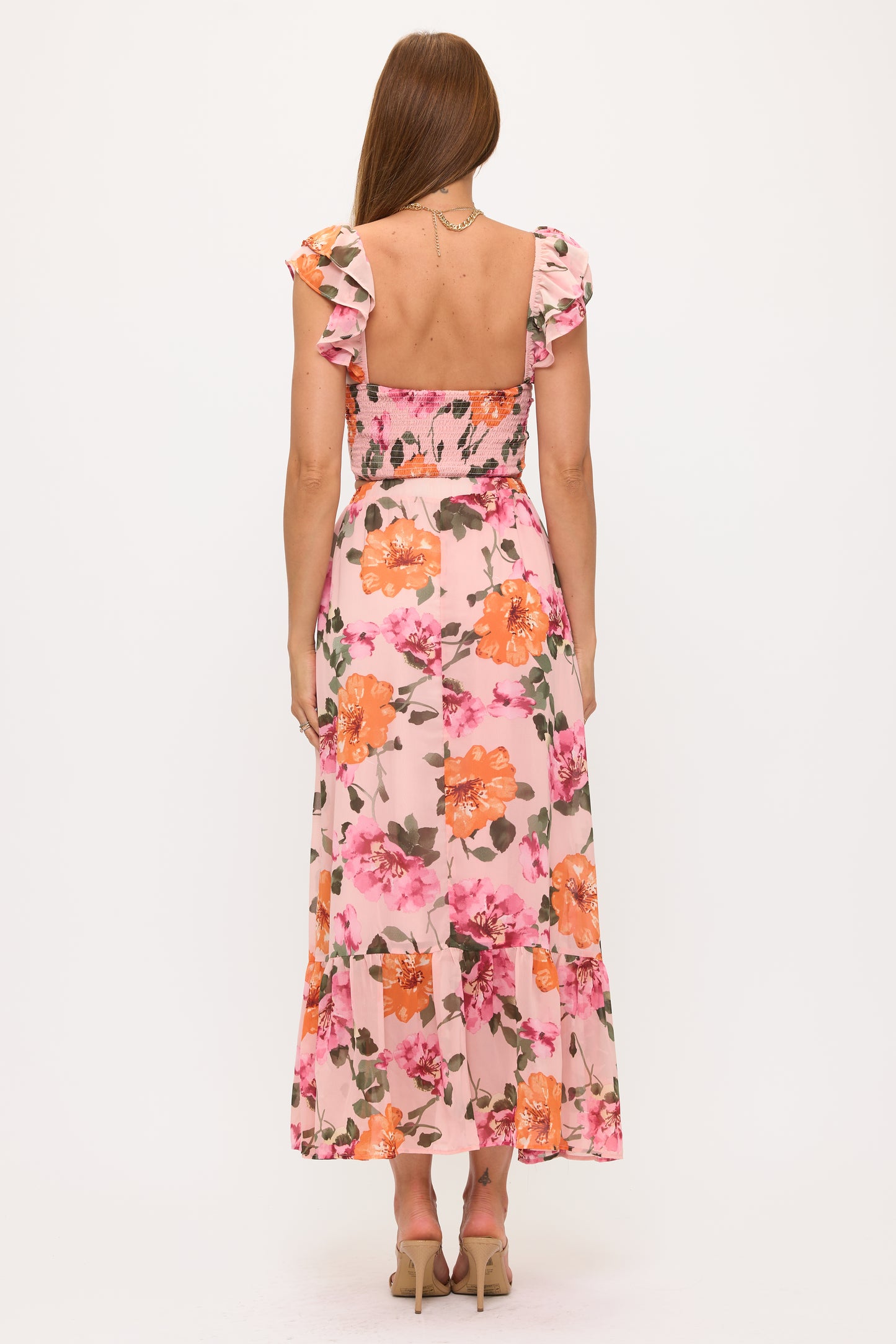Floral Puff Sleeve Crop Top & Maxi Skirt Set