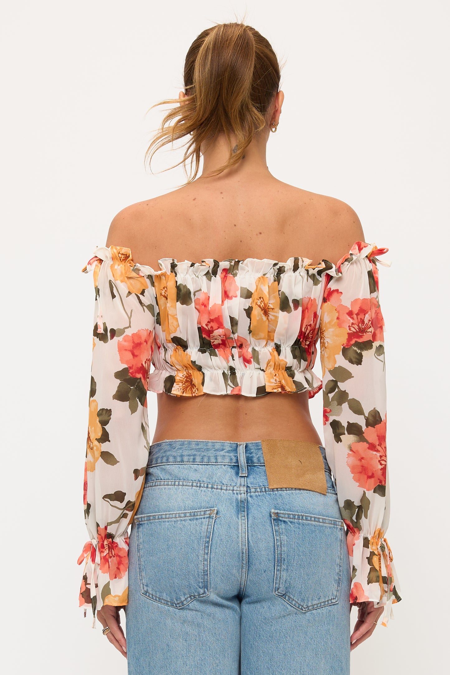 Floral Off Shoulder Ruffle Crop Top