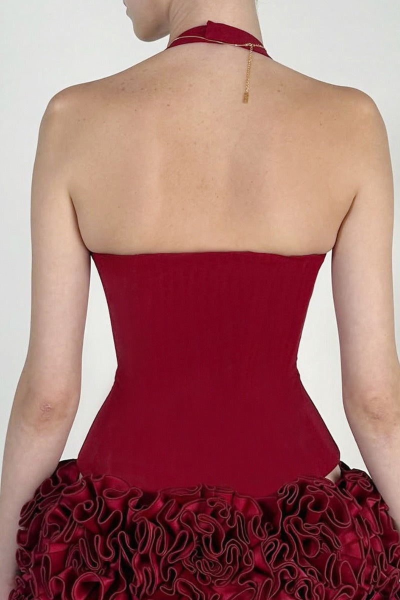 Sleek Halter Zip-Up Corset with Lattice Sides