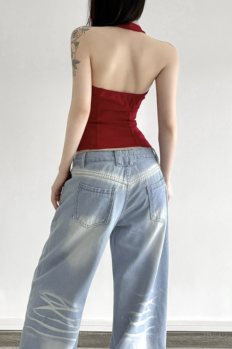 Sleek Halter Zip-Up Corset with Lattice Sides