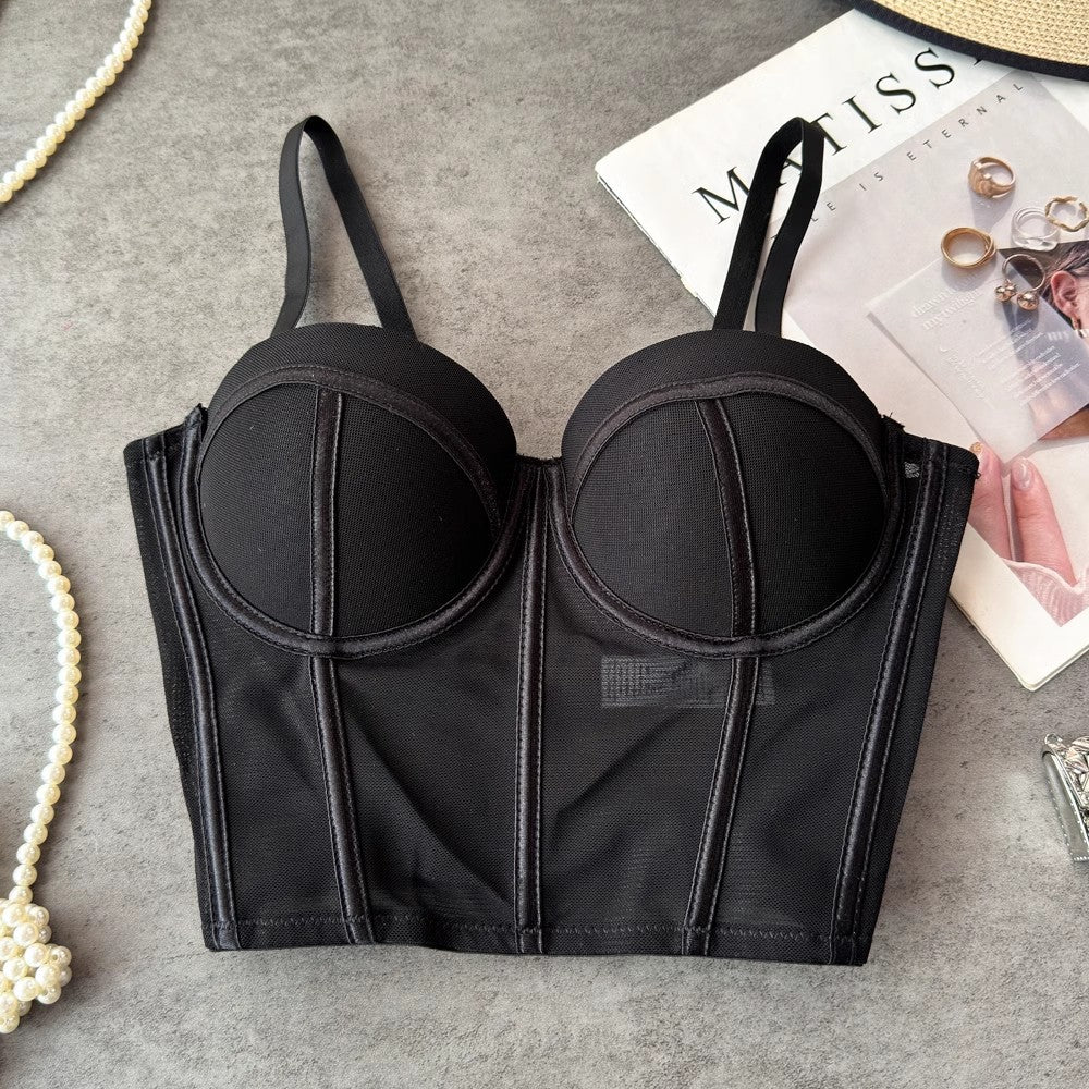 Sheer Mesh Longline Bustier Top