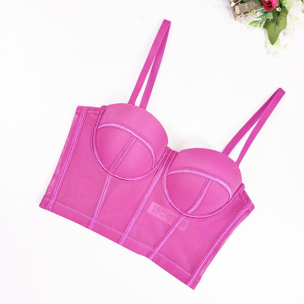 Sheer Mesh Longline Bustier Top