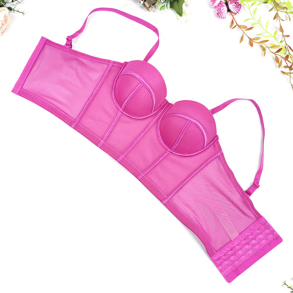 Sheer Mesh Longline Bustier Top
