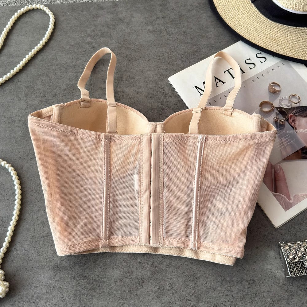 Sheer Mesh Longline Bustier Top