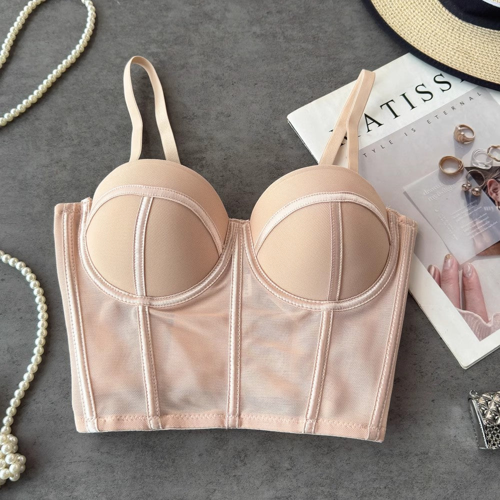 Sheer Mesh Longline Bustier Top
