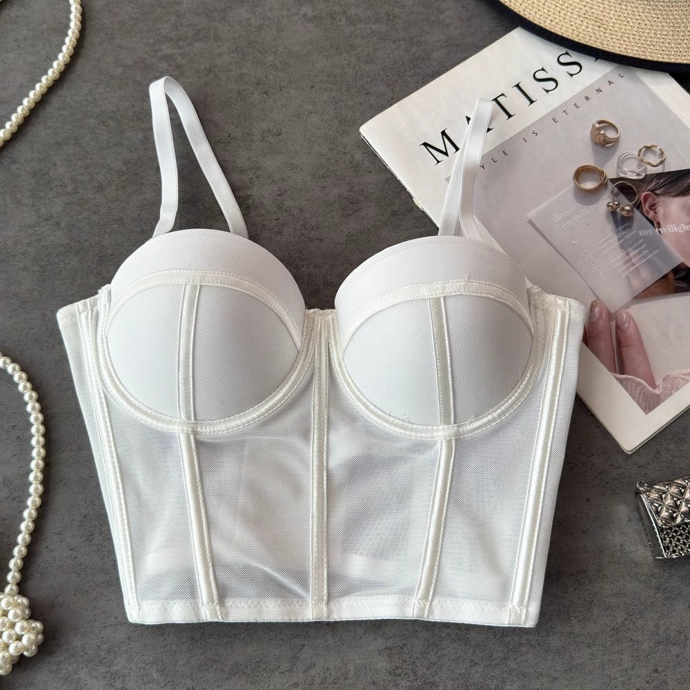 Sheer Mesh Longline Bustier Top