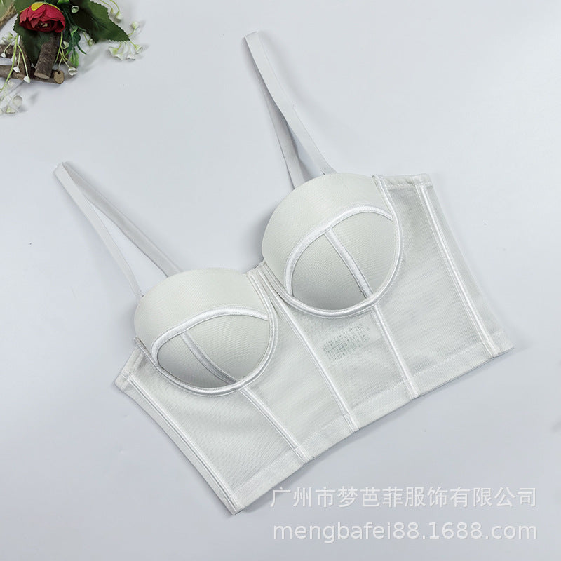 Sheer Mesh Longline Bustier Top