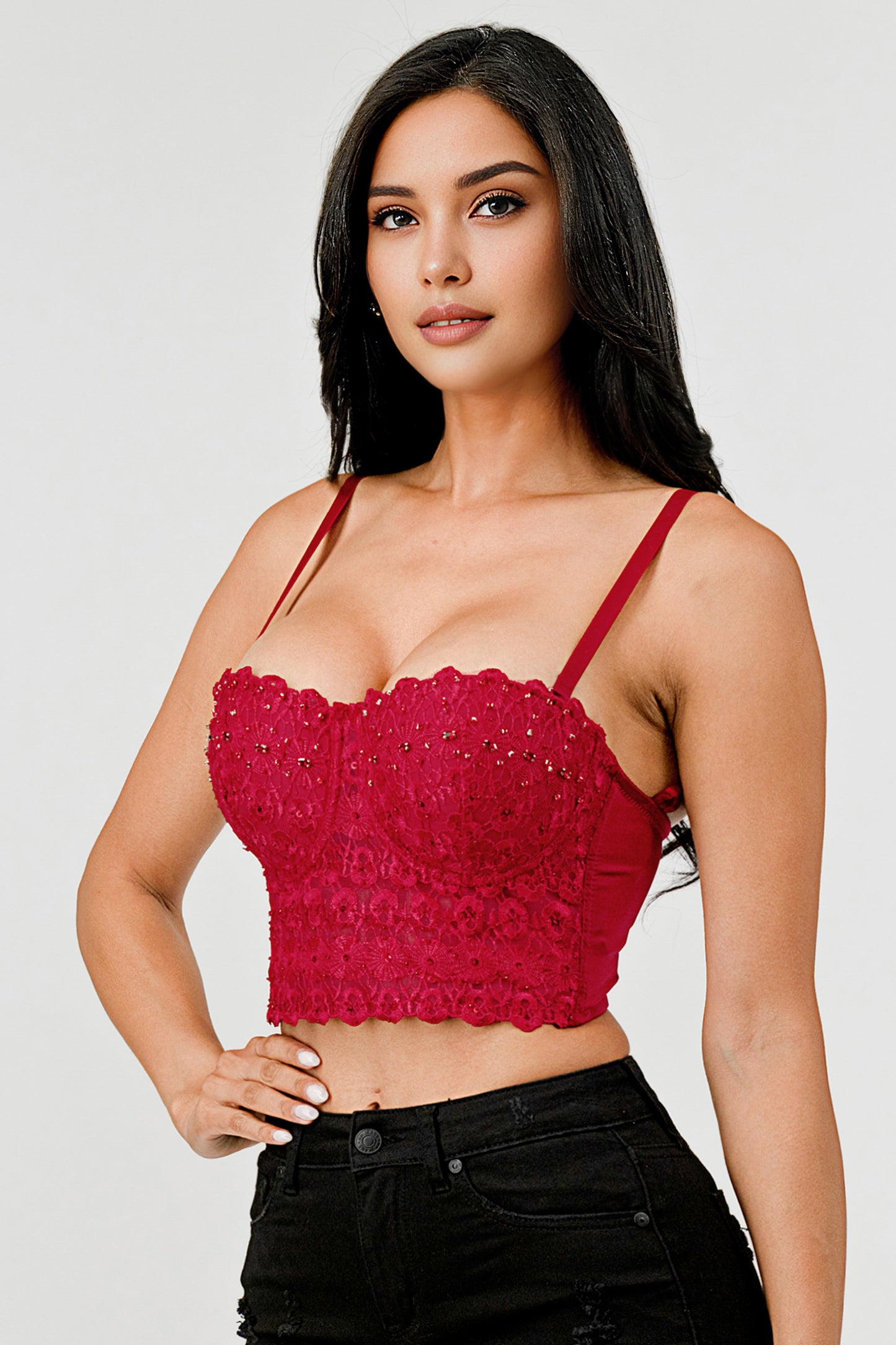Reigning Lace Sequins Beaded Bustier Top_DS4017