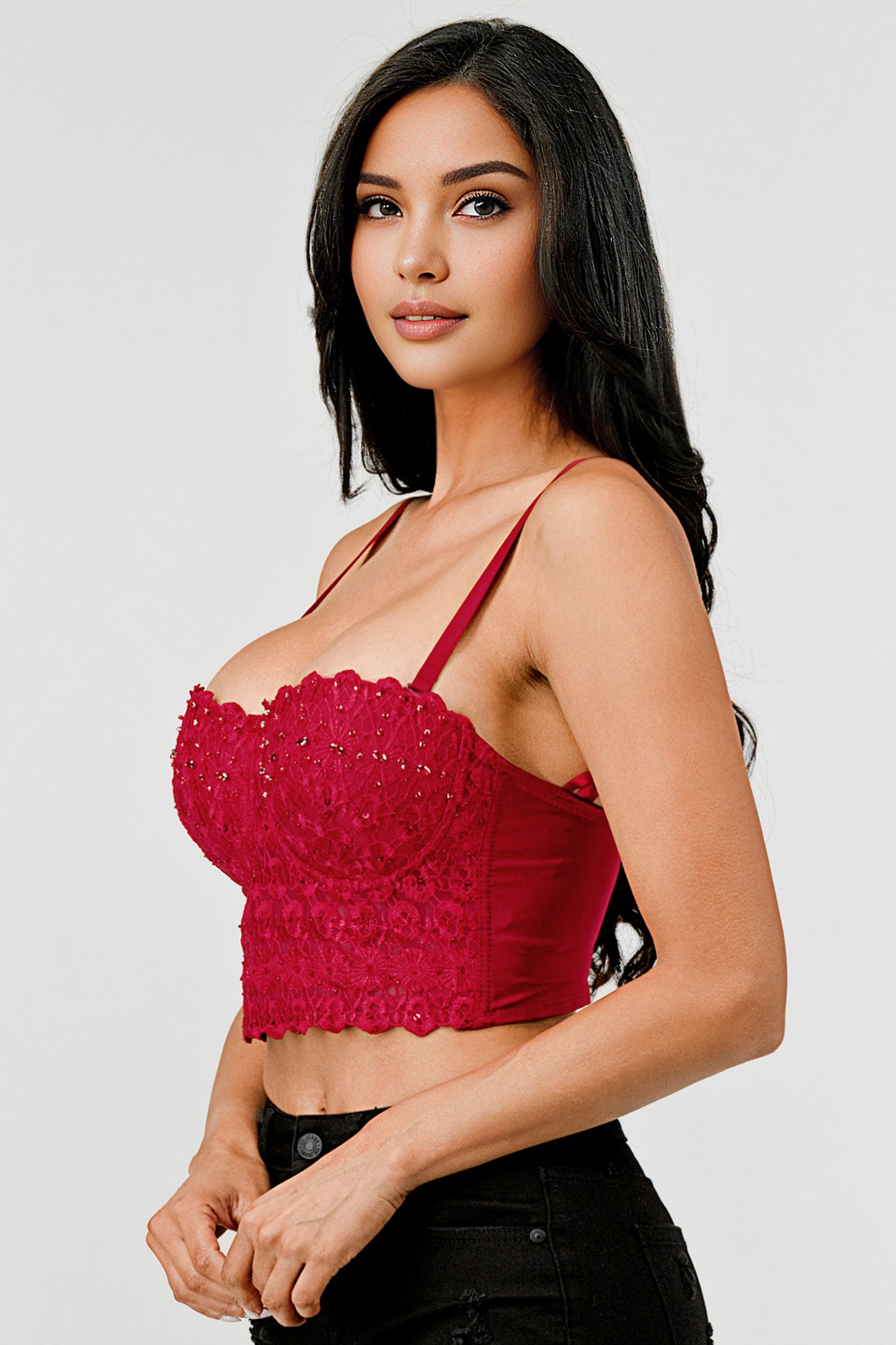 Reigning Lace Sequins Beaded Bustier Top_DS4017