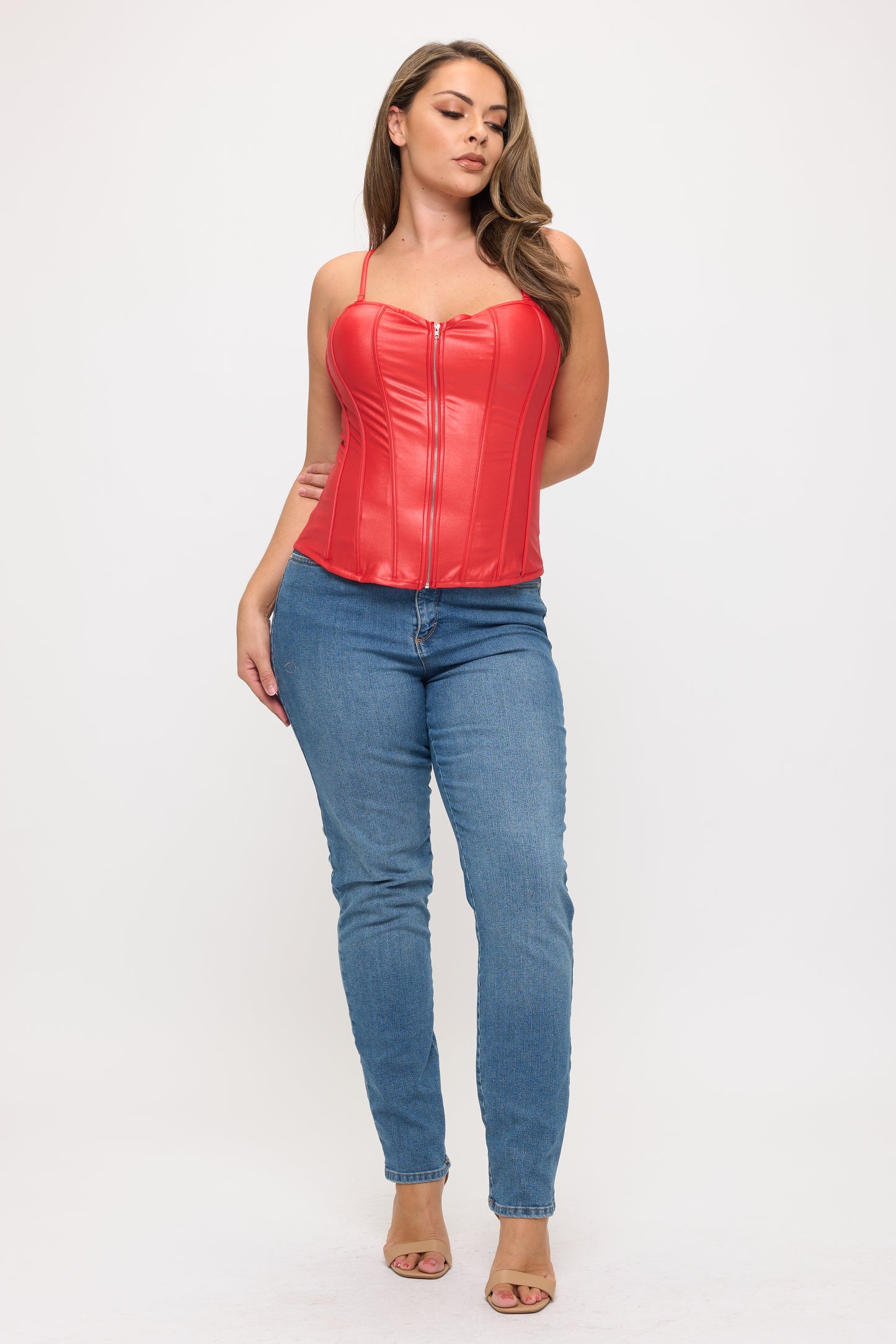 ZIPPER FRONT CLOSURE BONING CORSET TOP-PLUS